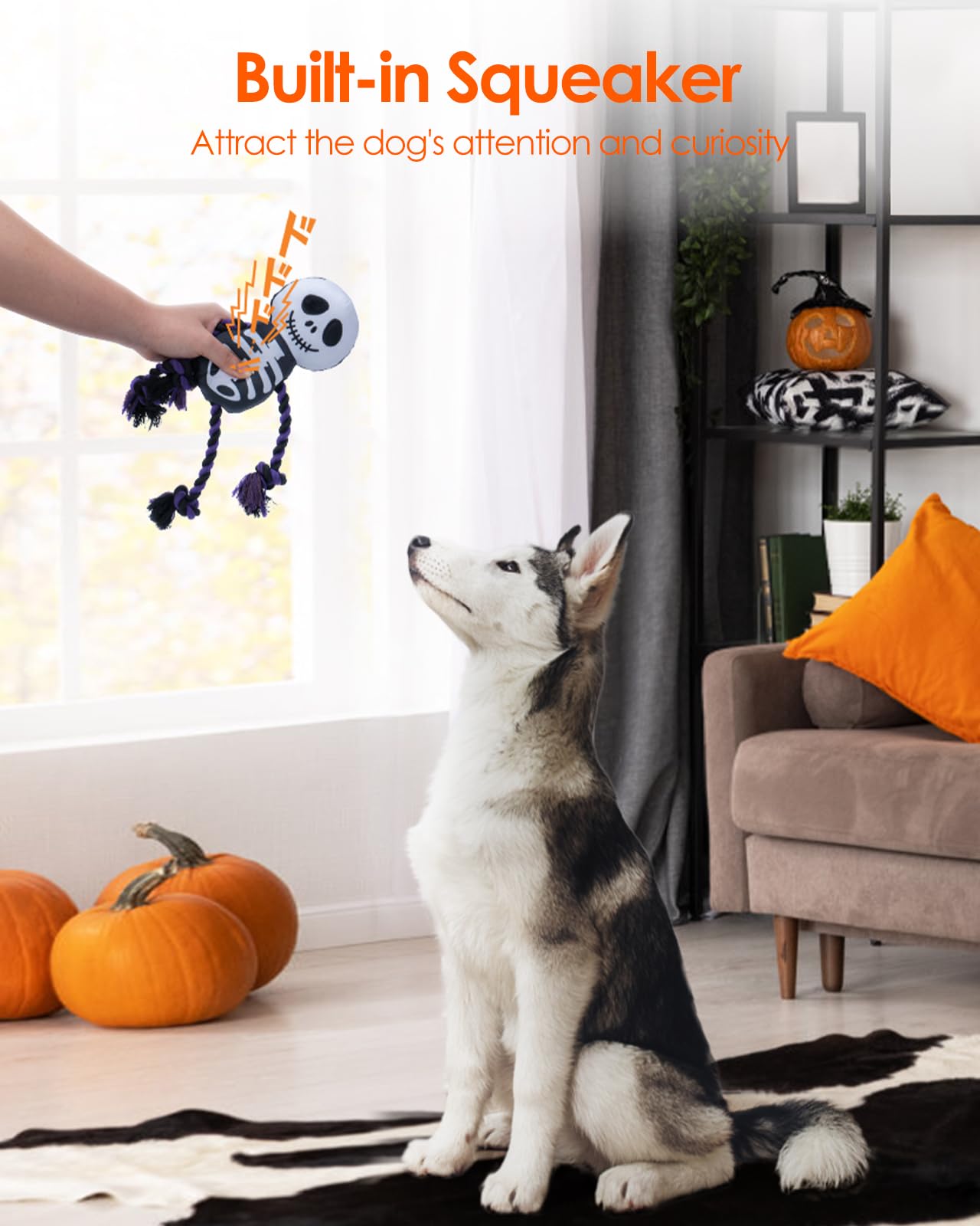 UNISE Halloween Squeaky Dog Toys - Plush Chew Toys for Puppies & Dogs - Fun for Boredom & Teething Relief