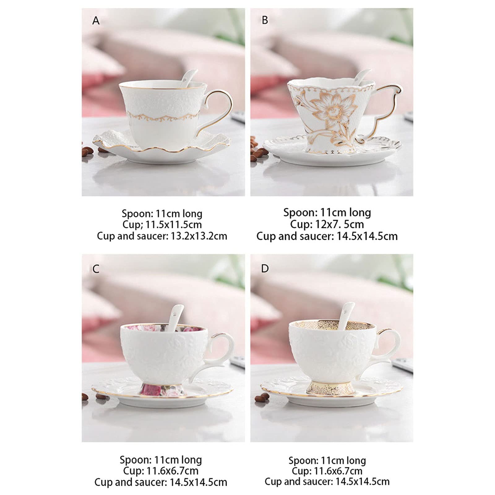 Premium White Porcelain Coffee Mug and Saucer Set - 200ml Ceramic Tea Cup for Afternoon Tea, Continental Breakfast & Office Use - Elegant Gold Trim (Set of 4) - Perfect for Gifts, Home Decor & Daily Coffee Rituals