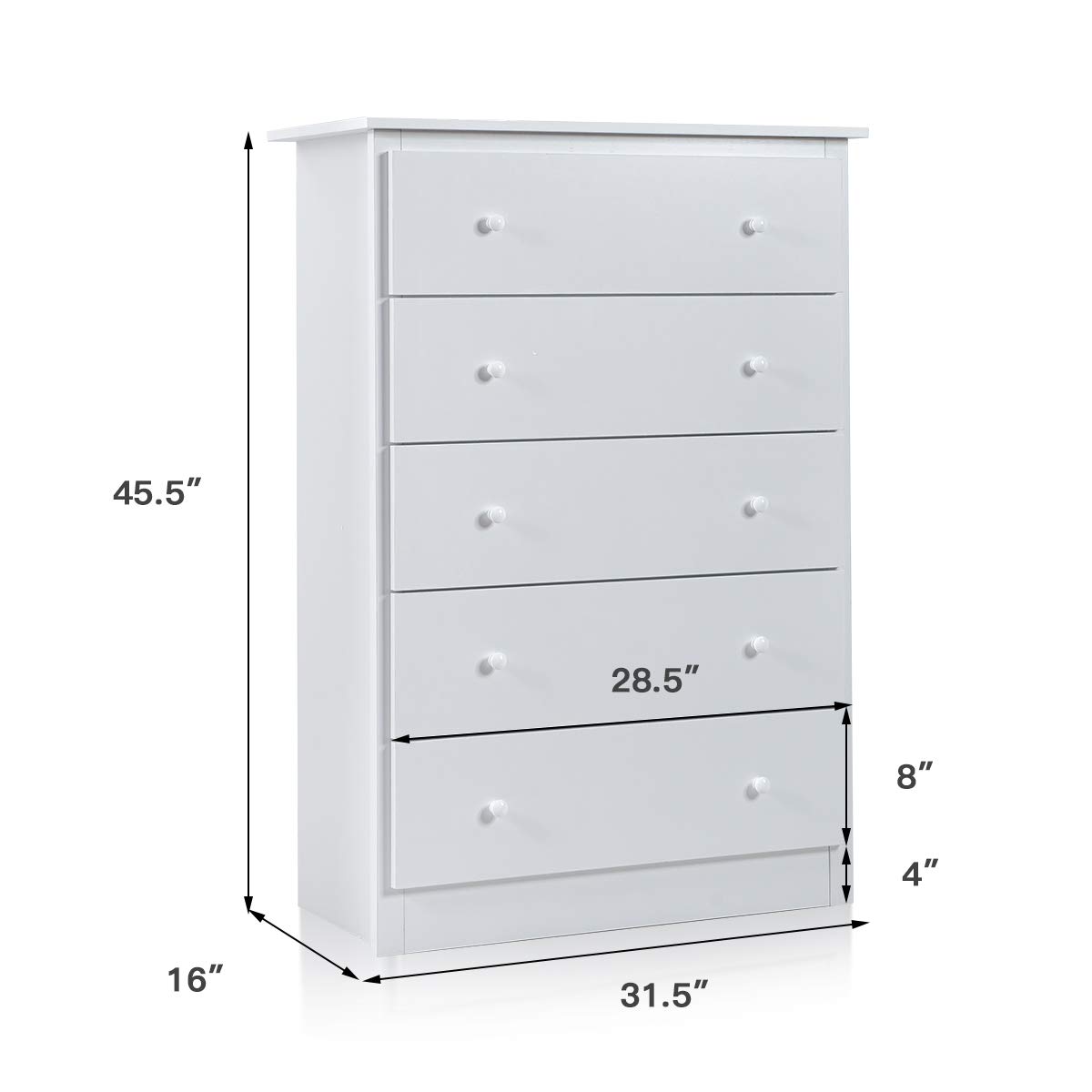Giantex 5-Drawer Wooden Dresser - White Storage Chest for Bedroom, Hallway & Entryway | Clothes Organizer & Large Cabinet for Home Organization | Perfect for Small Spaces & Apartment Living