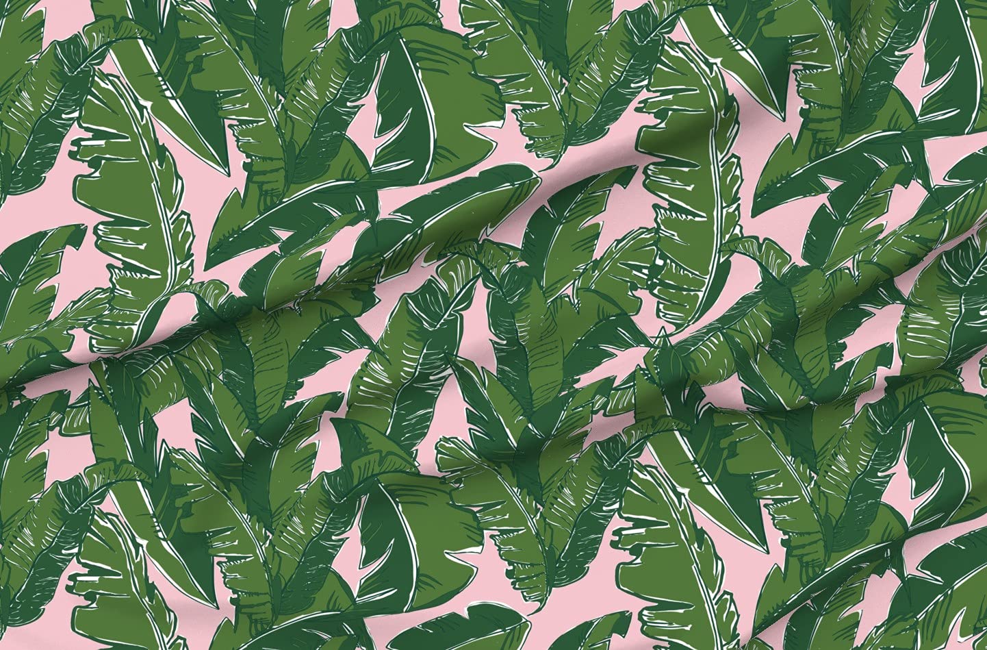 Premium Spoonflower Fabric - Tropical Pink Leaves & Green Botanical Palm Leaf Chinoiserie Print on Soft Minky Fabric by The Yard - Perfect for Sewing Baby Blankets, Quilt Backing & Plush Toys - DIY Nursery Decor & Home Textile Projects