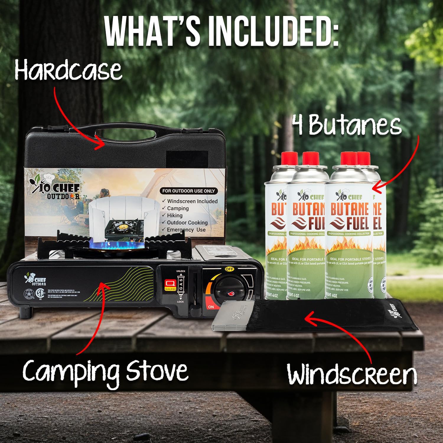 JoChef 9,500 BTU Portable Butane Camping Stove - Compact Gas Burner for Outdoor Cooking, Backpacking, Picnics & Emergency Preparedness