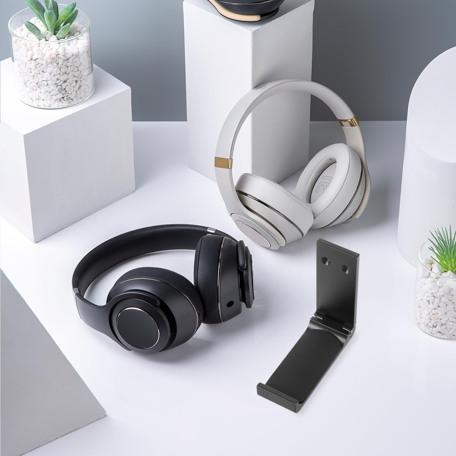 HOMSFOU 4-Pack Universal Metal Headphone Stand Holder - Black Gaming Headset Display Bracket for Desk, Office & Gaming Setup Accessories