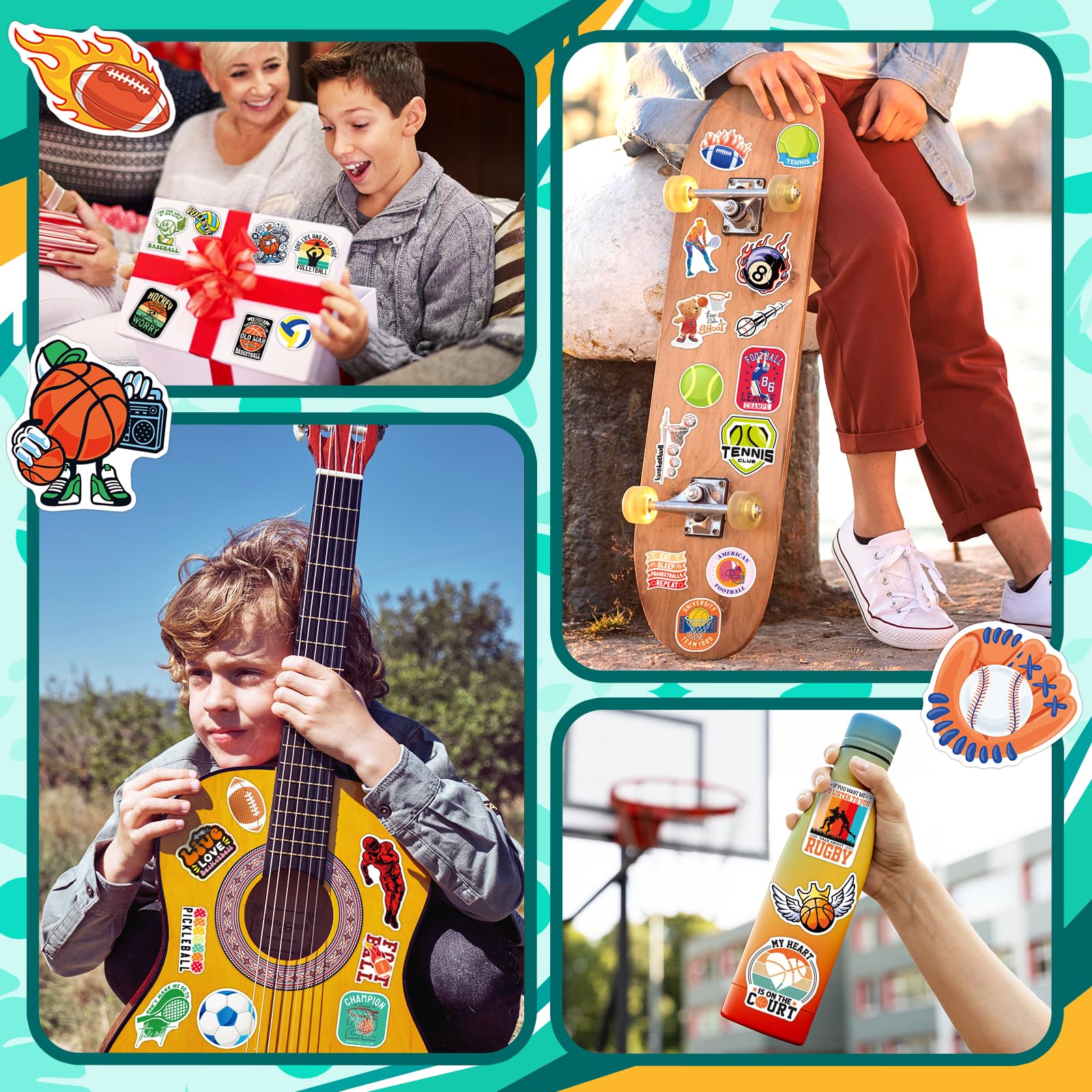 400 Sports Stickers for Water Bottles & Gear - Cool Soccer, Baseball, Basketball, Volleyball Decals for Kids, Teens & Sports Fans - Perfect for Boys' Sport Parties, Gifts & DIY Projects