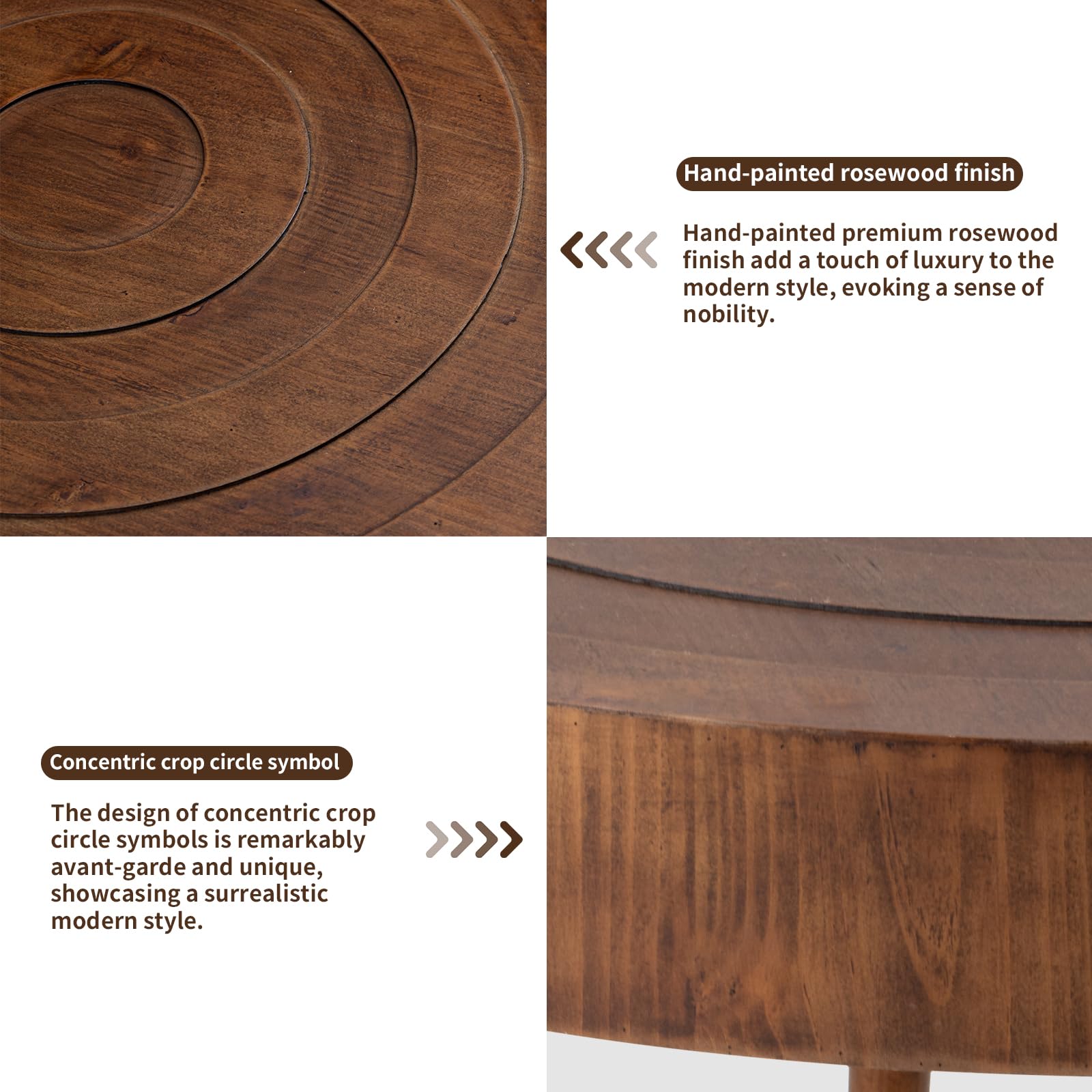 HOMPUS 2-Piece Round Nesting Coffee Table Set with Wood Grain Finish & Handcrafted Ring Pattern - Modern Accent Tables for Living Room, Perfect for Small Spaces & Coffee Lovers