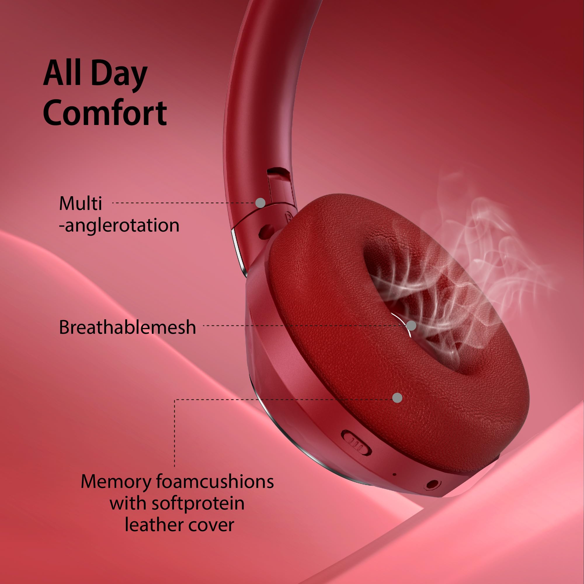 Rebocico Active Noise Cancelling Wireless Bluetooth Headphones with Microphone - 100H Playtime, Deep Bass & Fast Charging - Over-Ear Headset for Work, Travel & Music Lovers