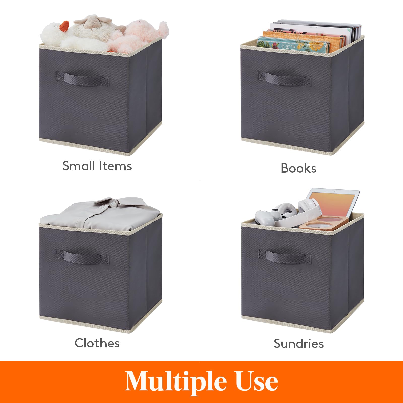 Lifewit 12-Pack 11-Inch Foldable Fabric Storage Cubes with Handles - Grey Closet & Shelf Organizers for Home, Bedroom, Kids Room & Office Organization