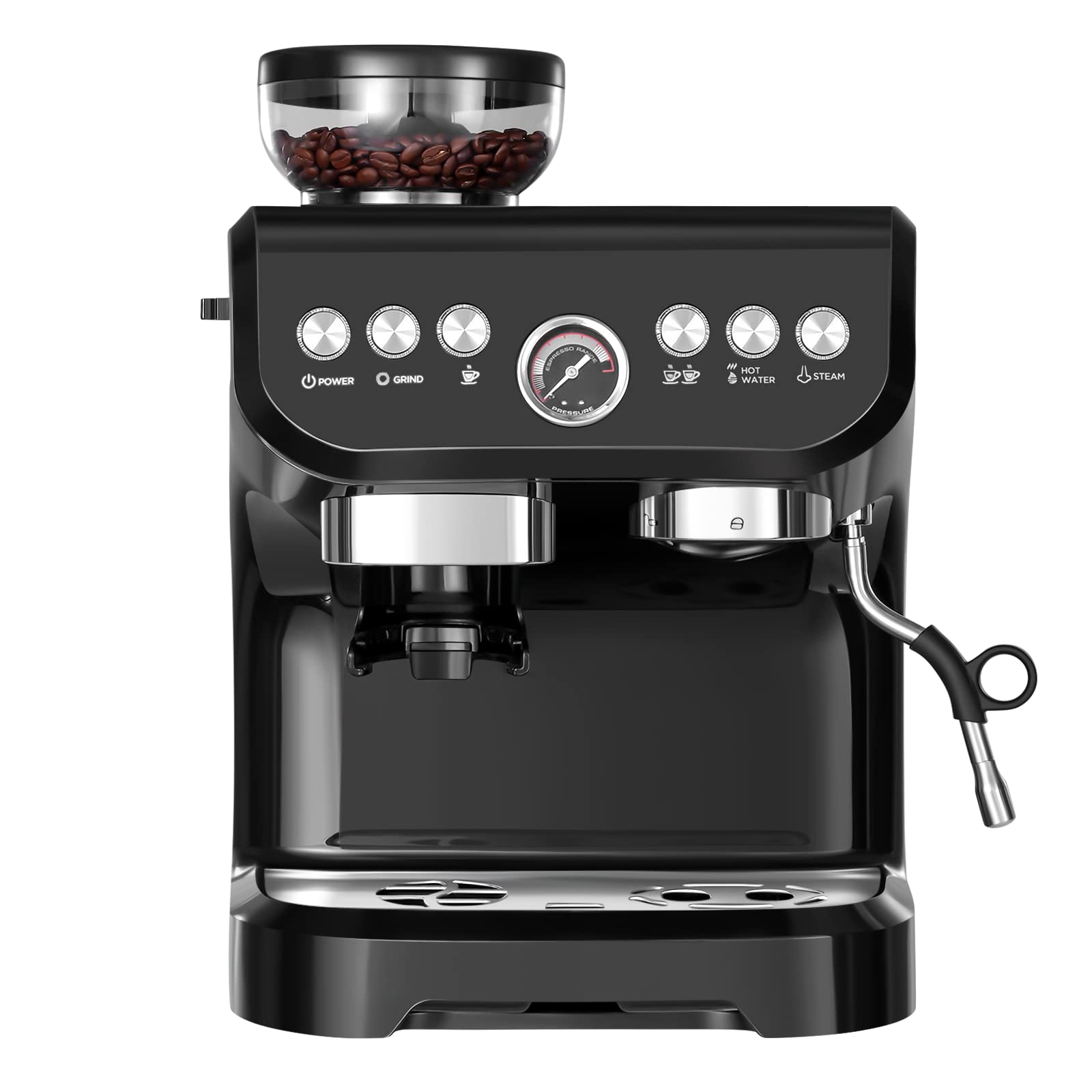 Premium Espresso Coffee Maker with Built-in Grinder - Electric Stainless Steel Machine for Home & Office - Perfect for Lattes, Cappuccinos & Americanos