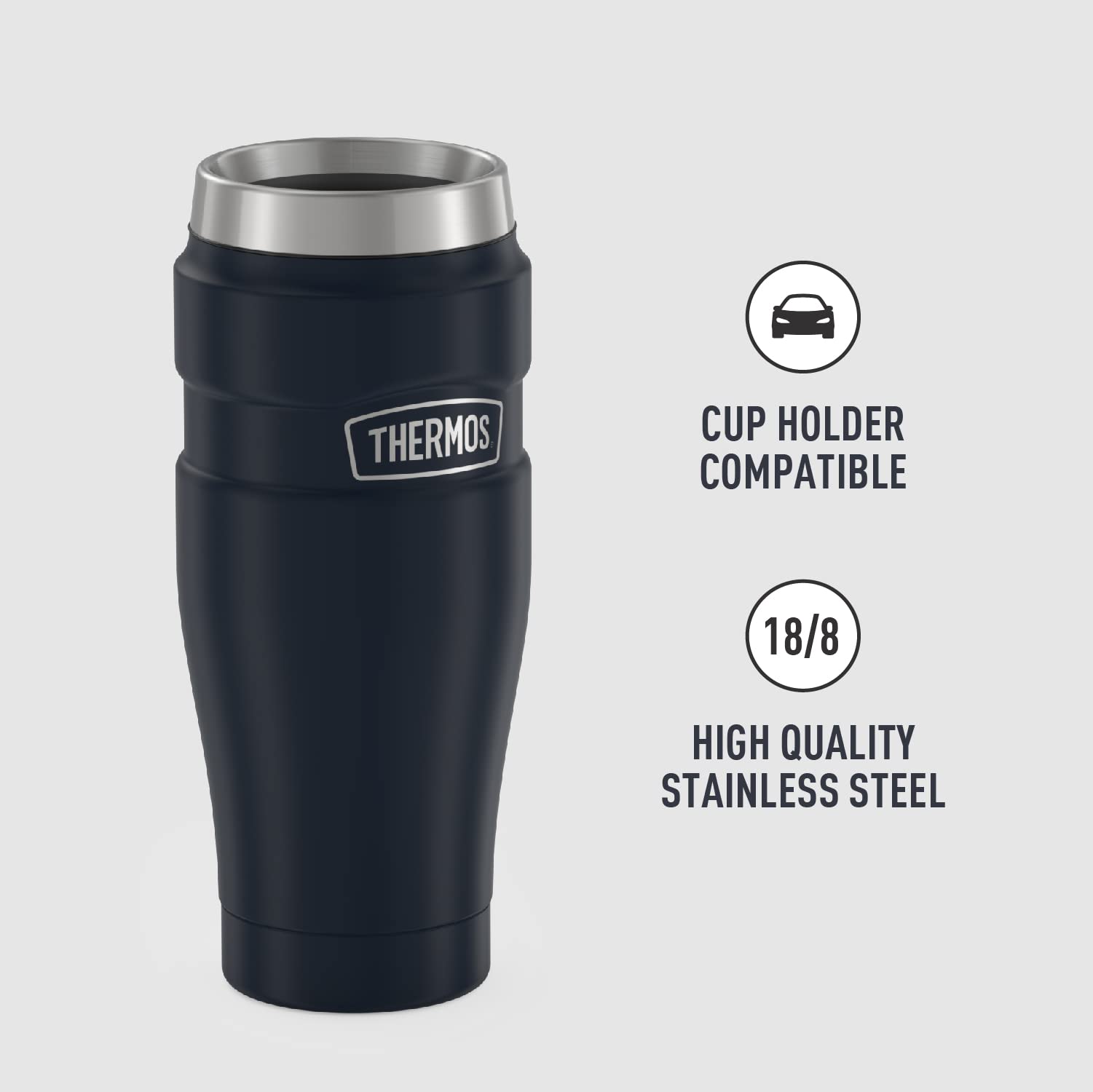 THERMOS Stainless King Vacuum-Insulated Travel Tumbler 16oz - Leakproof Coffee Mug with Handle, Double Wall Insulation Keeps Drinks Hot/Cold for Hours - Perfect for Office, Commuting & Outdoor Adventures (Midnight Blue)