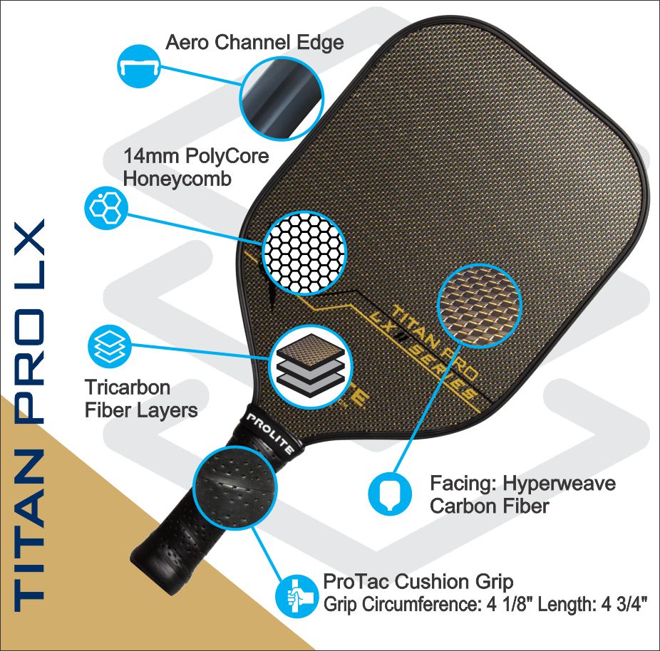 Prolite Titan Pro LX Pickleball Paddle - Premium Carbon Fiber Paddle for Advanced Players - Perfect for Tournaments & Outdoor Play