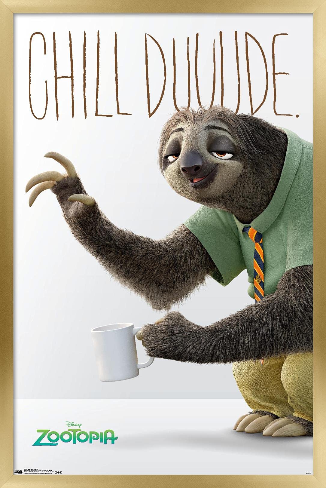 Disney Pixar Zootopia Gold Framed Wall Poster 22.375x34 Inch - Official Movie Artwork for Kids Room Decor, Classroom & Home Theater Display