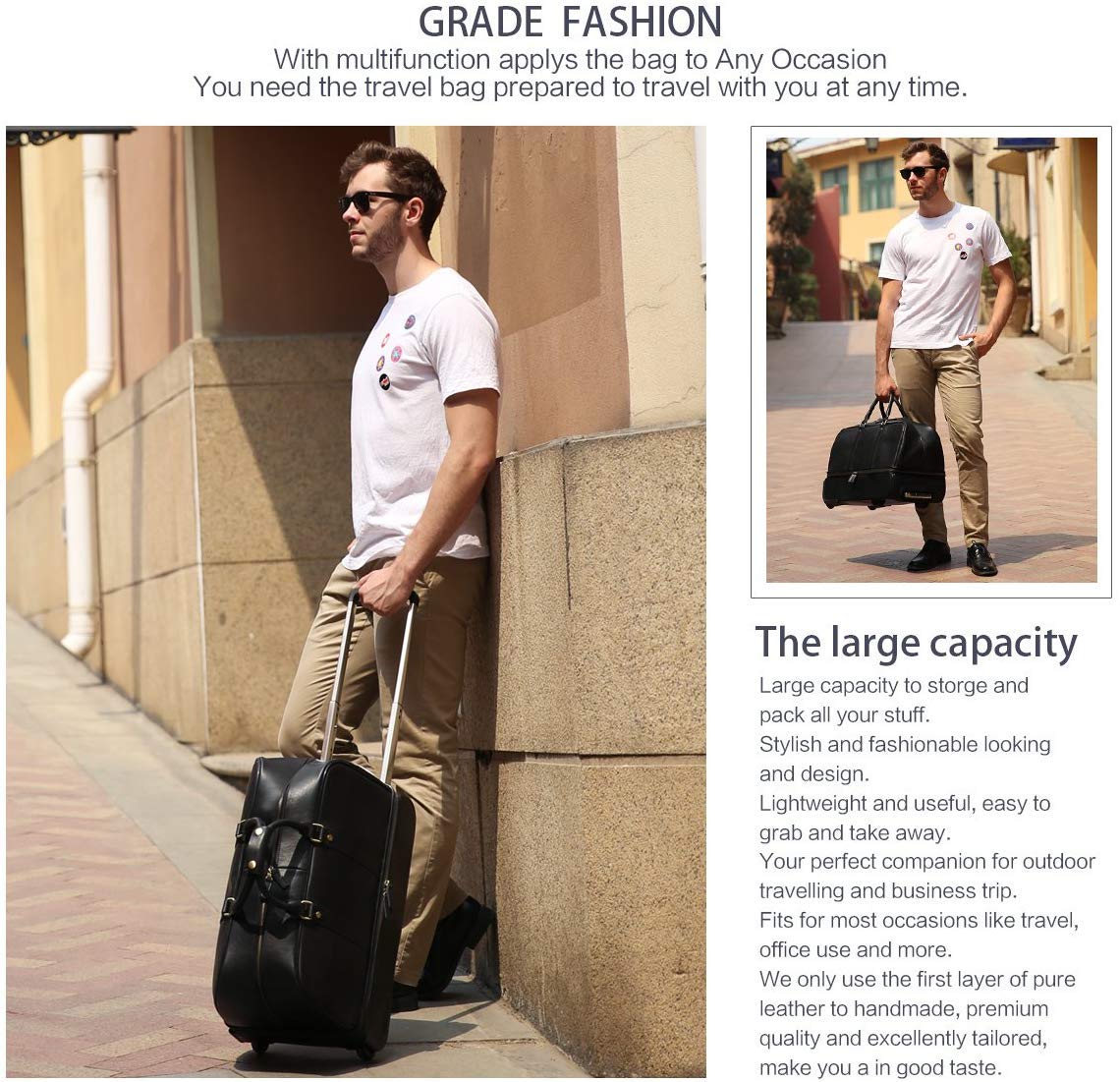 Premium Leather Travel Duffle Bag - Weekender Overnight Bag with Wheels for Business & Leisure Trips | Ideal for Gym, Camping & Weekend Getaways