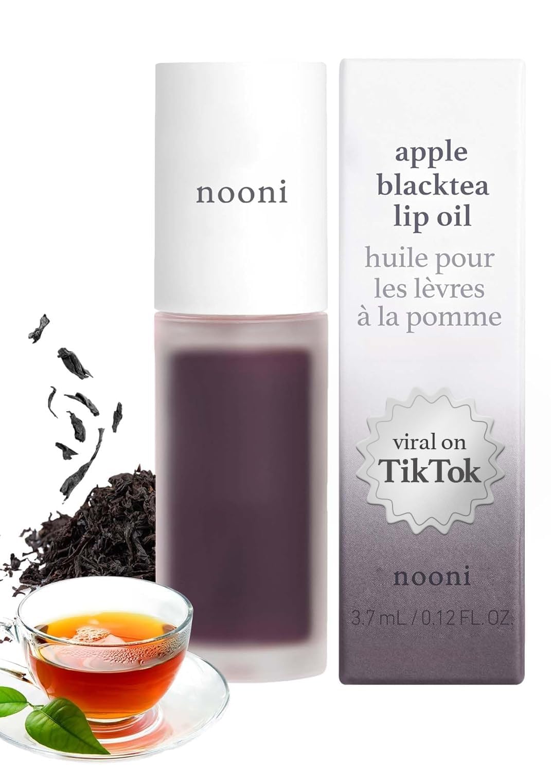 NOONI Korean Vegan Lip Oil - Apple Black Tea Flavor, 0.12 Fl. Oz + Korean Lip Butter Melting Balm - Apple Cherry Flavor, Hydrating Lip Mask Bundle for Dry Lips | Perfect for Winter Care, Daily Moisturizing & Overnight Lip Treatment