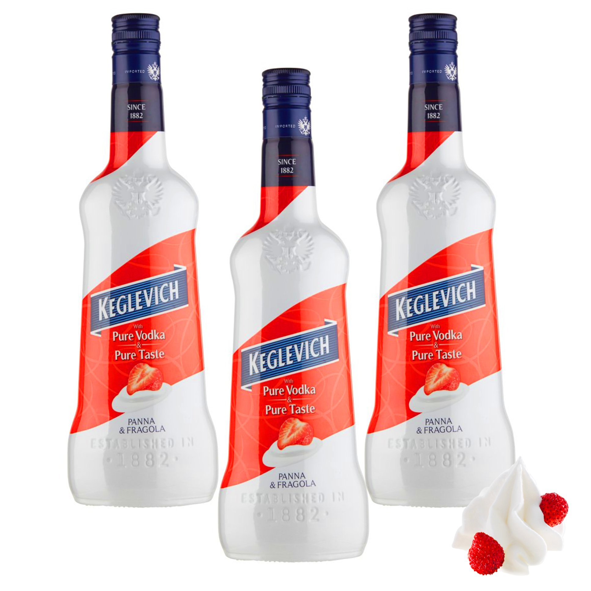 Keglevich & Pure Fruit Strawberry Cream - 3 Bottles Pack | Natural Fruit Flavor for Smoothies, Desserts & Baking | Perfect for Home, Cafe & Party Use