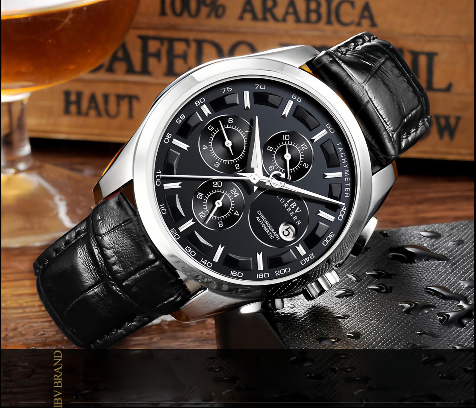 MASTOP Swiss Automatic Self-Winding Men's Watch - Stainless Steel Case with Genuine Brown Leather Band - Luxury Dress Watch for Business, Formal Events & Everyday Wear