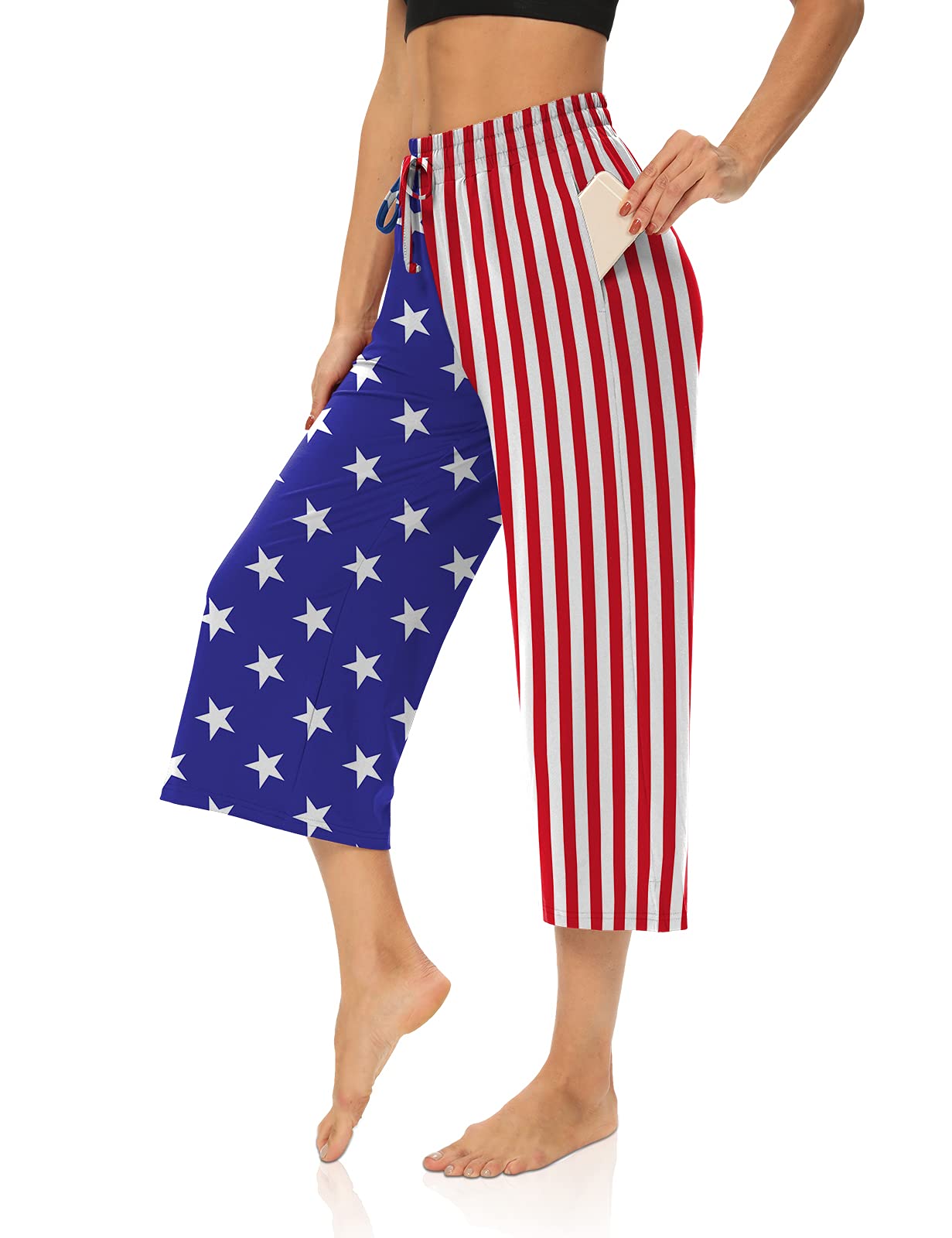 DIBAOLONG Women's Capri Pants - Loose Yoga Pants with Wide Leg, Drawstring & Pockets - Comfy Lounge Pajama Sweatpants for Yoga, Workout, Travel & Home Relaxation