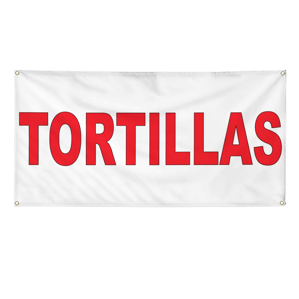 Custom Vinyl Banner 48x96 Inches - Durable Weatherproof Tortillas Red Food Bar Restaurant Truck Sign with 8 Grommets for Outdoor & Industrial Use | Perfect for Yard Signs, Food Trucks, and Restaurant Promotions