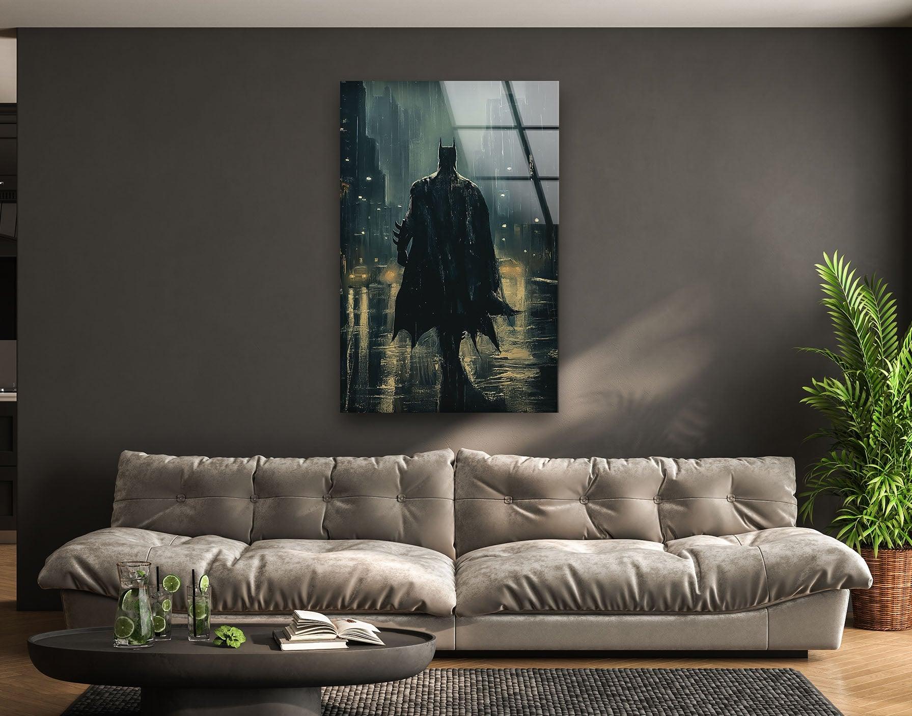 Batman Black Knight Stained Glass Wall Art - Gothic Superhero Decor for Home, Office & Man Cave