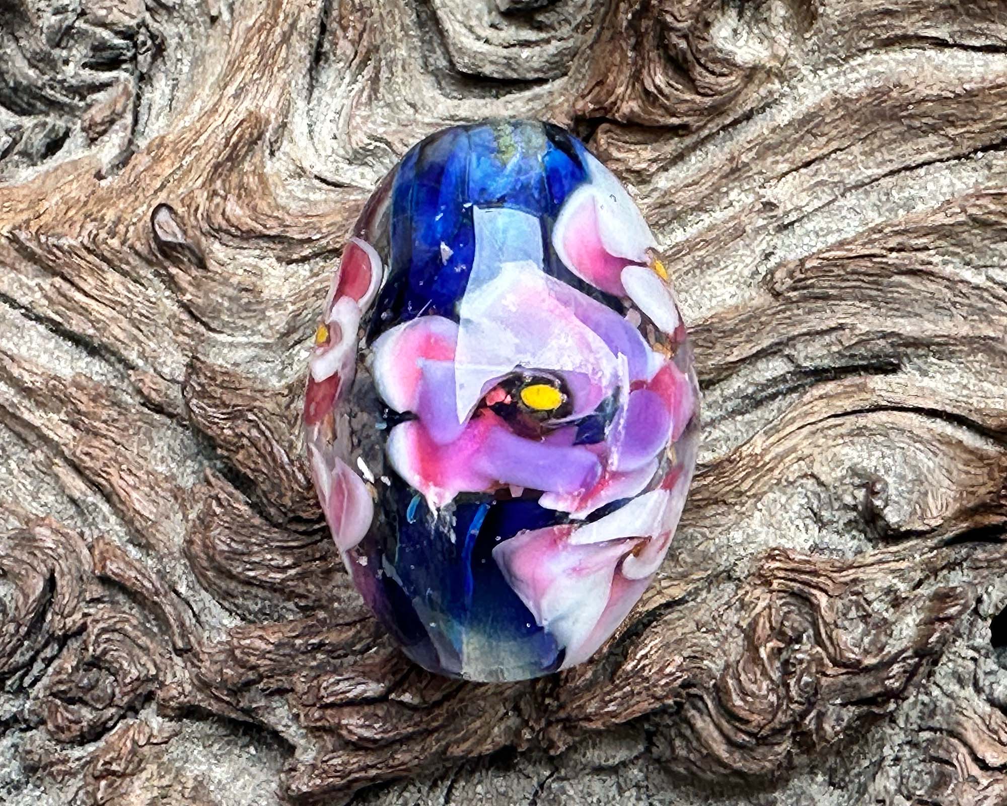 Handmade Pink and Purple Floral Lampwork Glass Focal Bead - SRA Certified - Perfect for Jewelry Making, DIY Crafts, and Beading Projects