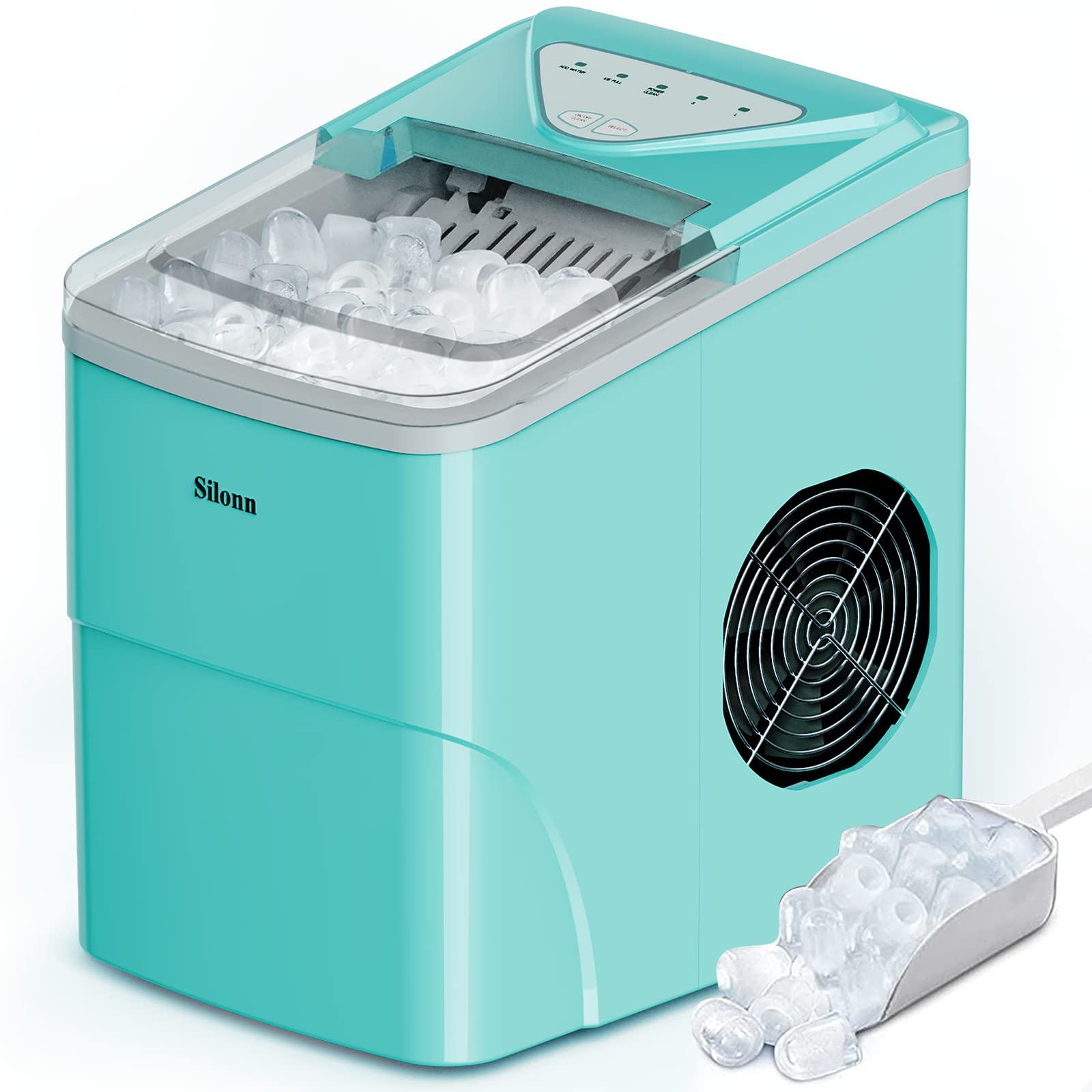 Silonn Countertop Ice Maker - 9 Cubes in 6 Minutes, 26lbs Daily, Self-Cleaning with Scoop & Basket - 2 Ice Sizes for Home, Kitchen, Office, Bar & Parties (Green) - Perfect for Cocktails, Beverages & Entertaining