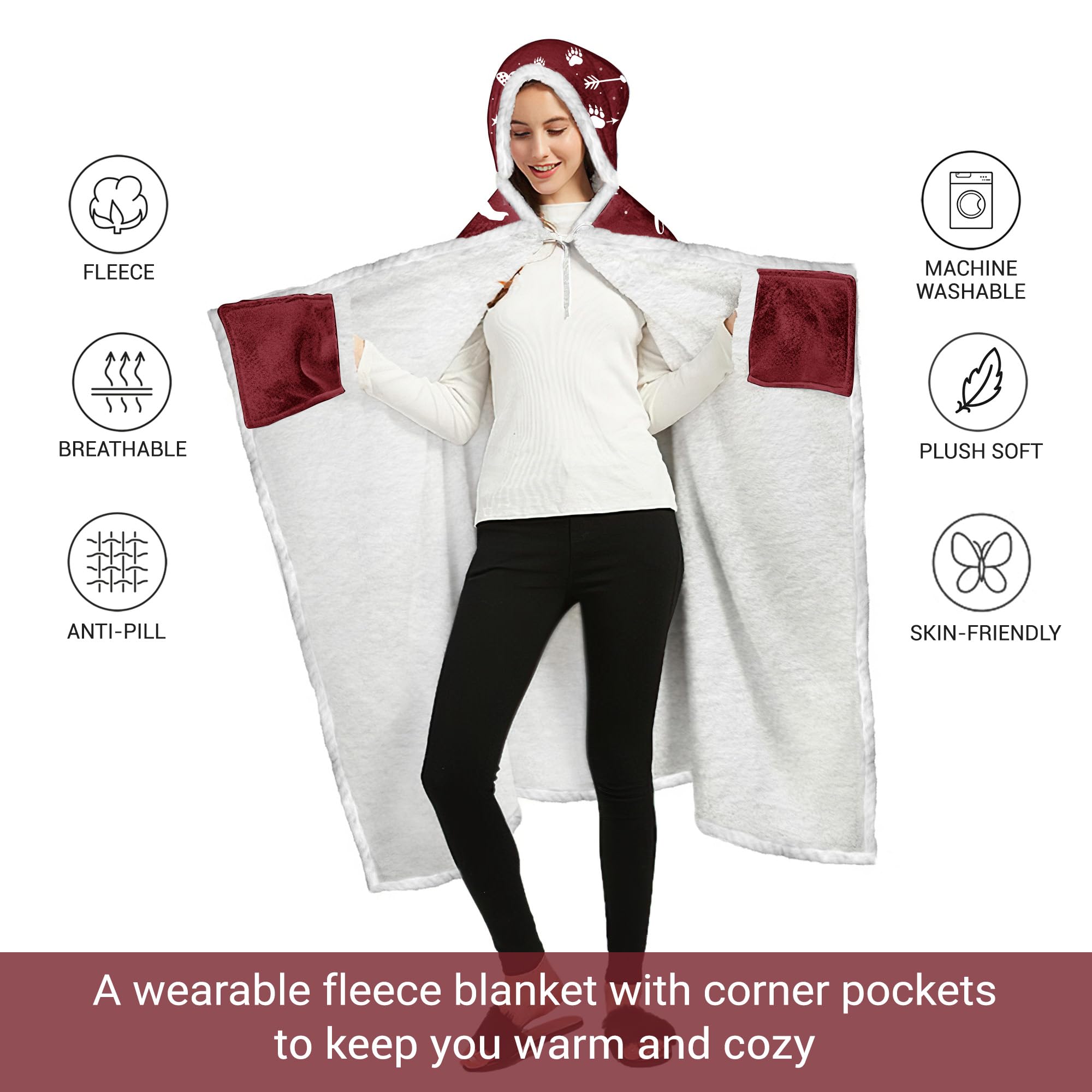 Cozy Mama Bear Wearable Hooded Blanket - Soft Fleece Hoodie Blanket for Women - Perfect Gift for Mom, Wife (Christmas, Birthday) - Great for Lounging, Movie Nights & Cold Weather