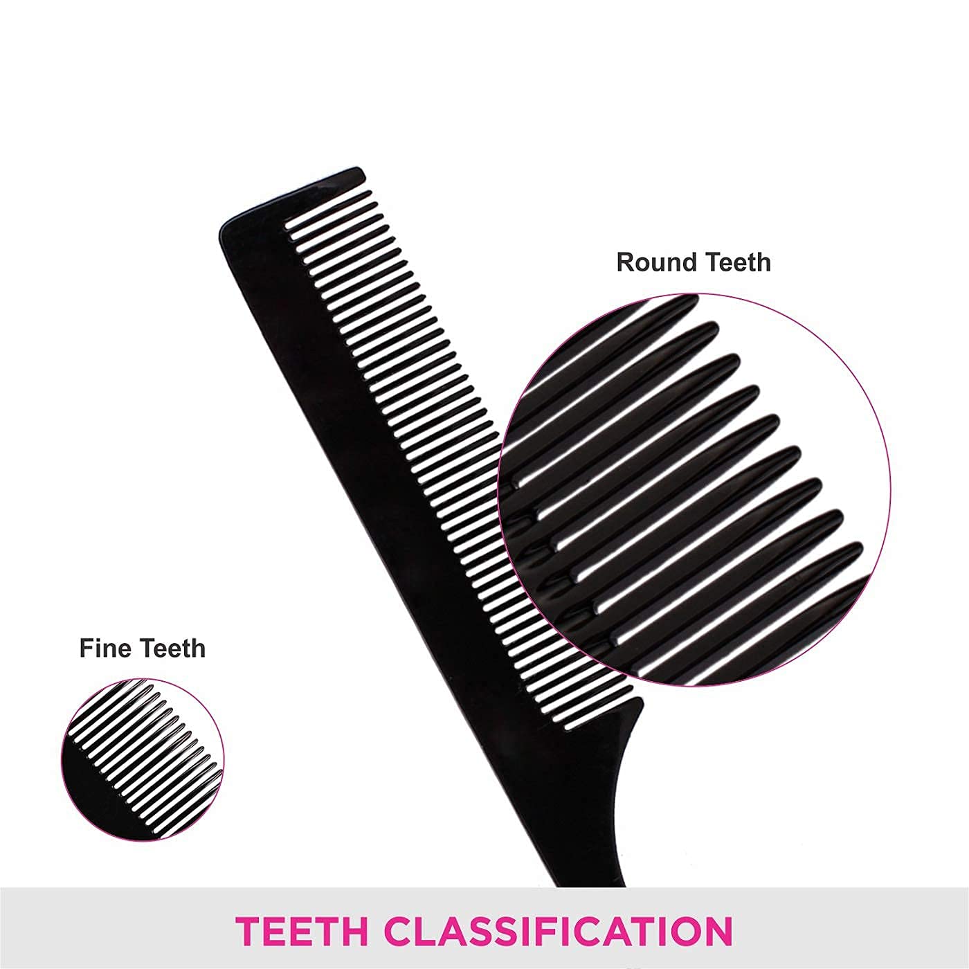 Carbon Fiber Heat Resistant Teasing Comb - Stainless Steel Pintail & Rat Tail Comb for Women & Girls - Professional Hair Styling Tool for Salon, Home Use & Travel (Black)