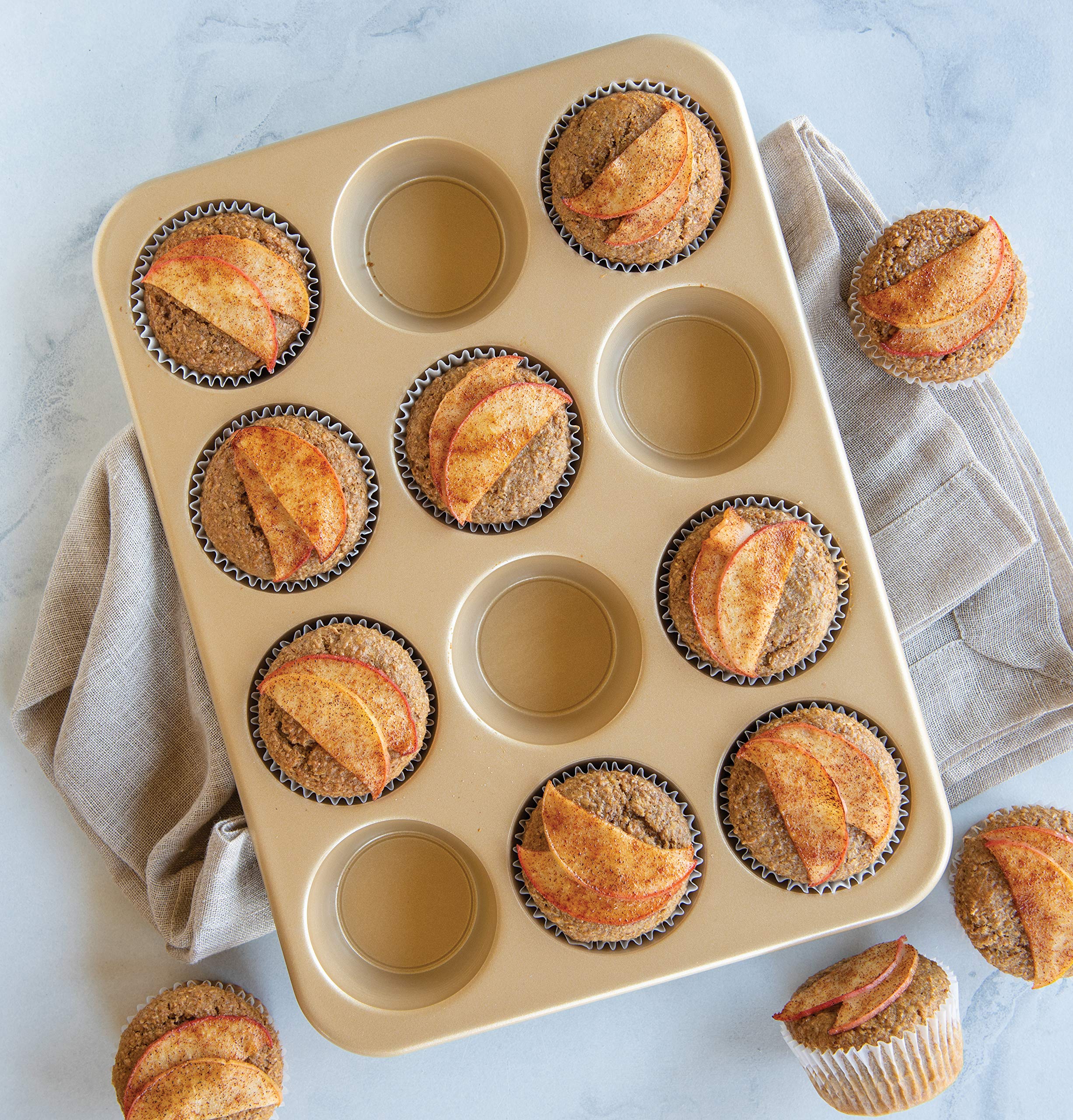 Nordic Ware Naturals 12-Cup Non-Stick Aluminum Muffin Pan - 2.75 Inch Cups for Baking Cupcakes, Muffins & Mini Pies - Perfect for Home Baking, Parties & Holiday Treats