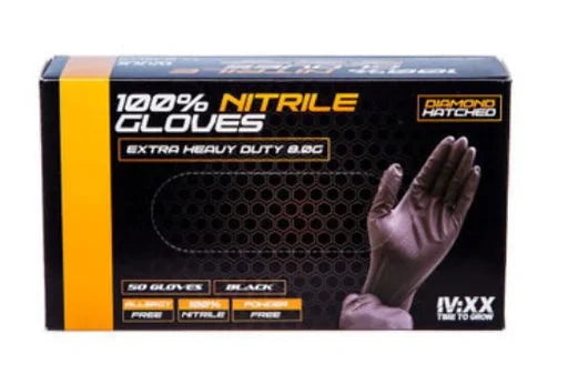 8g Black Nitrile Hatched Gloves - Box of 100, Disposable Protective Gloves for Medical, Food Service & Cleaning | Latex-Free, Durable & Comfortable for Healthcare, Kitchen & Industrial Use