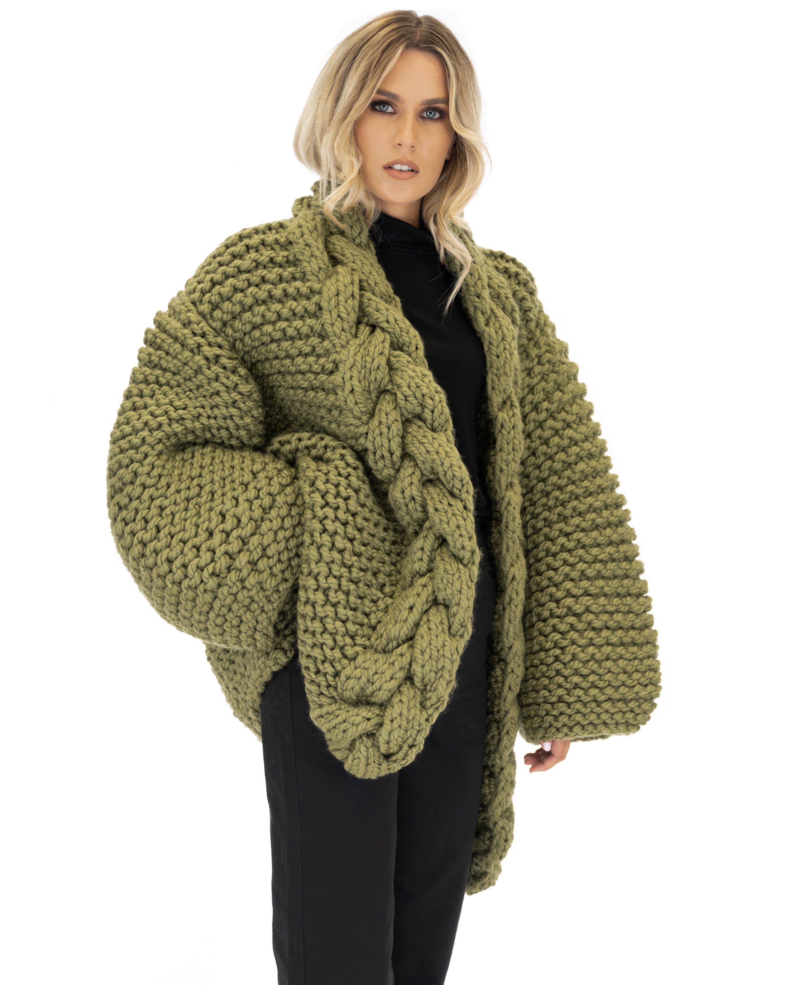 Women's Cable Knit Coat - Soft Wool Winter Jacket for Ladies - Perfect for Cold Weather, Office Wear & Casual Outfits