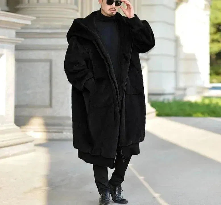 Men's Loose Fit Faux Fur Winter Coat - Warm Hooded Jacket for Cold Weather Outdoor Activities