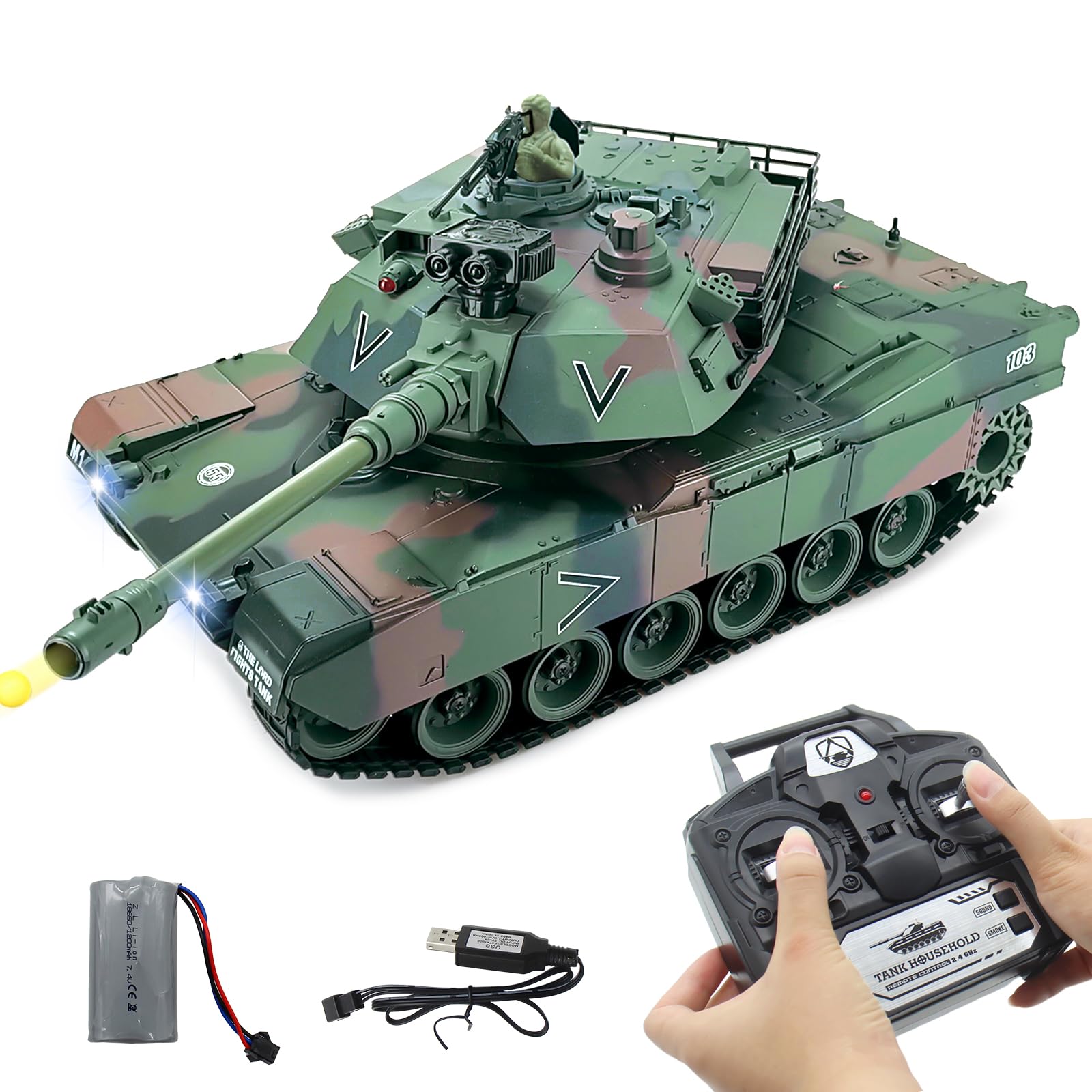 1:18 Scale RC Tank M412 - Remote Control Military Vehicle with 15 Channels, LED Lights, Smoke & Sound Effects | Shoots BBS & Water Bombs | Battle-Ready Toy for Adults & Kids | Outdoor Play, Backyard Battles & Collection Display