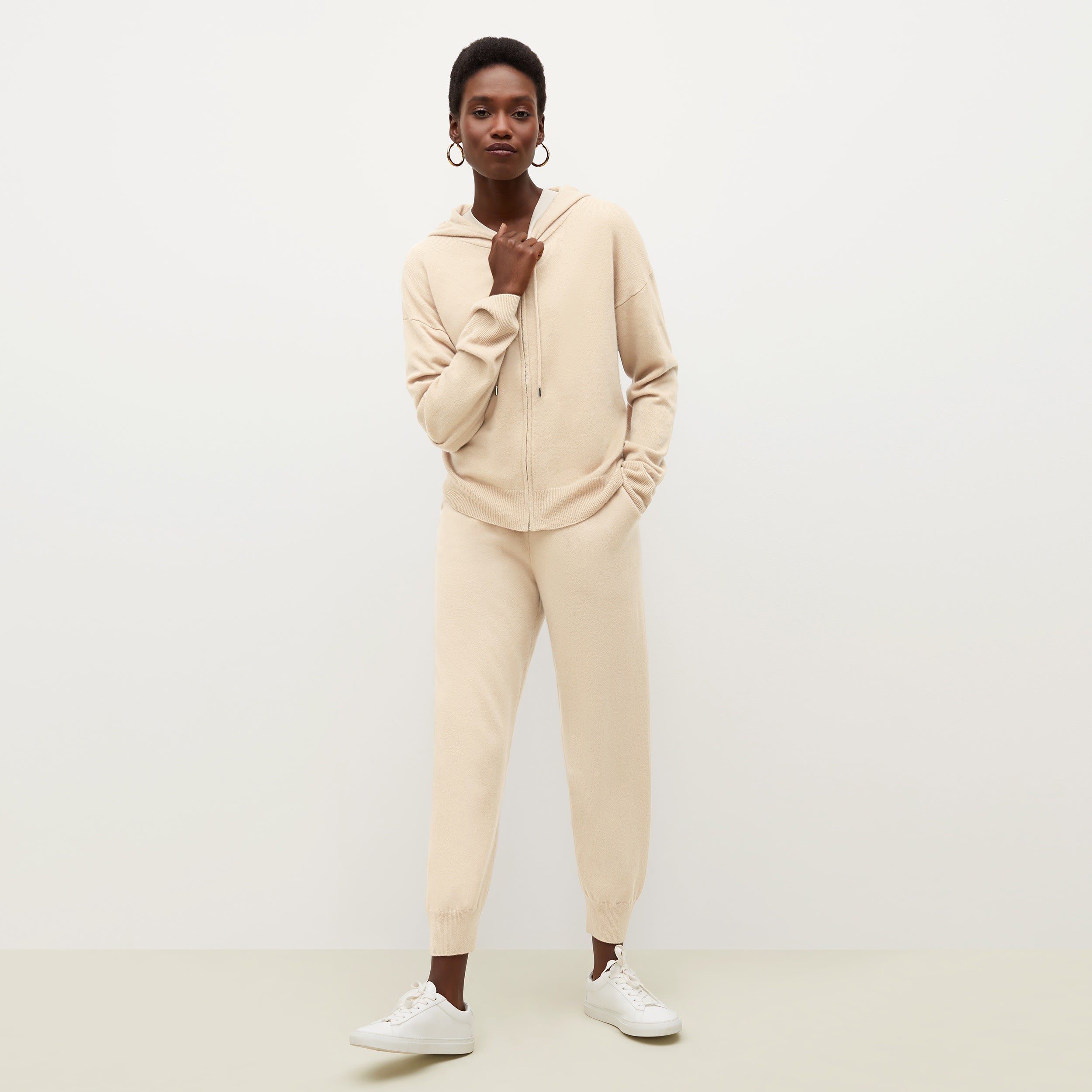 Keely Jogger Pants for Women - Soft Cashmere Lounge Pants in Cream Color - Perfect for Yoga, Running, and Relaxing at Home