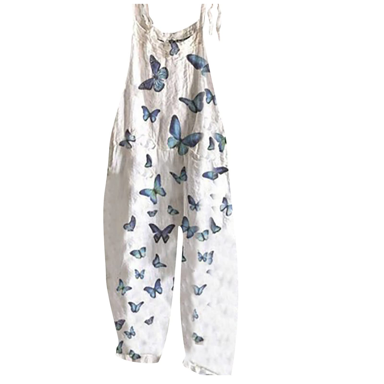 Women's Floral Cotton Jumpsuit - Casual Sleeveless Romper with Spaghetti Straps & Tie Detail for Summer Outings, Beach Vacations & Date Nights