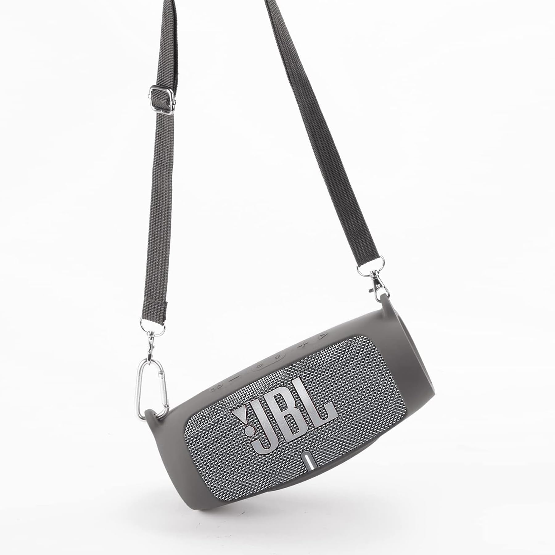 JBL Charge 5 Waterproof Bluetooth Speaker Silicone Cover Case - Shockproof Protective Skin with Carabiner Clip, Portable Travel Case for Outdoor Adventures, Beach, Pool & Camping (Grey)