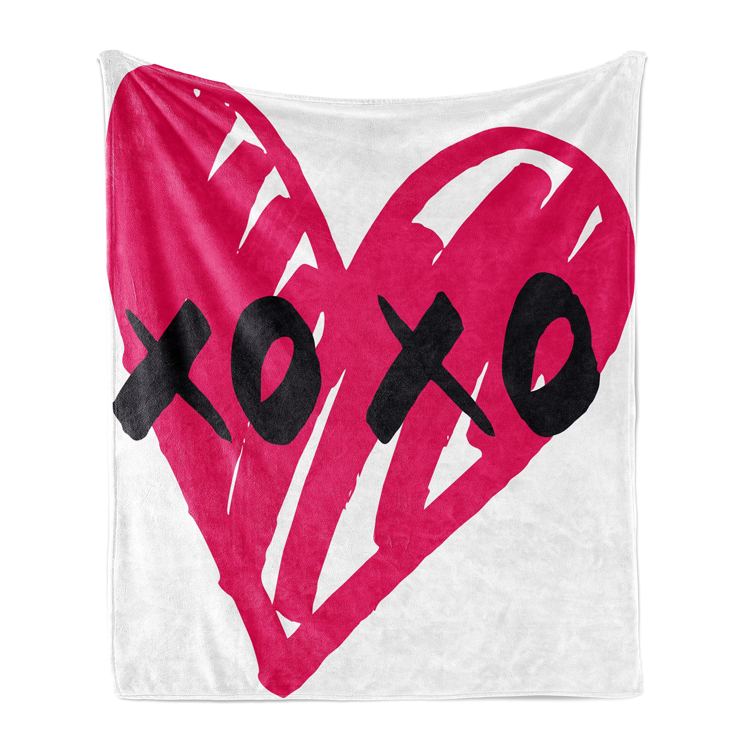 Ambesonne Xo Throw Blanket - Romantic Lovers Heart with Kisses Sign Abstract Calligraphy Design, Soft Flannel Fleece Accent Blanket for Couples, 70