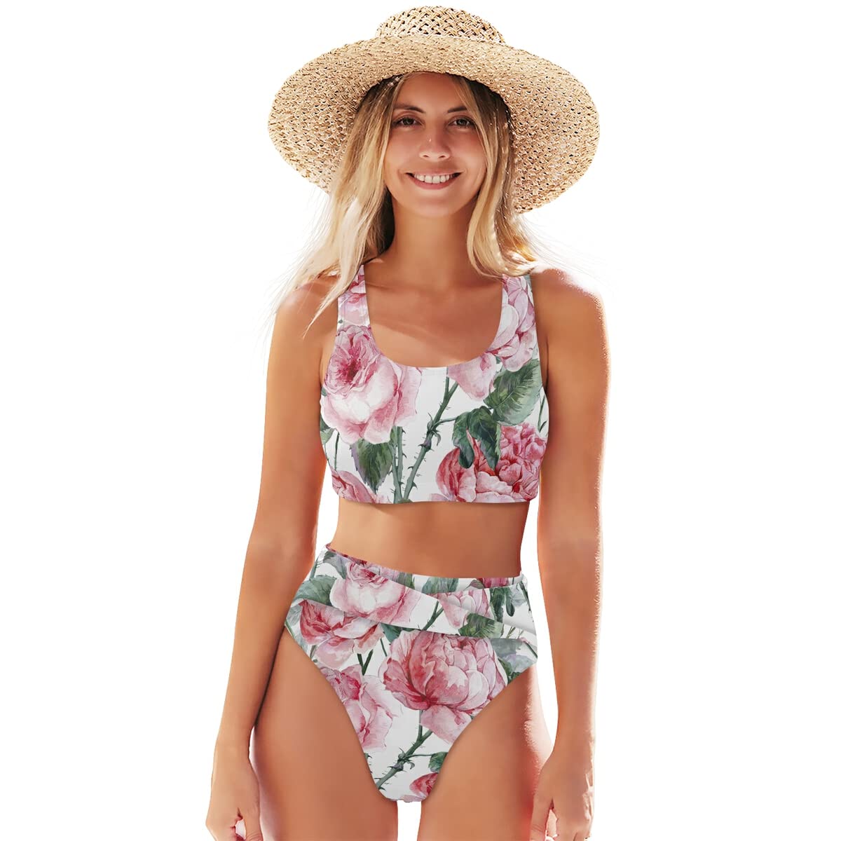 Vintage Floral Bikini for Women - Padded High Waist Swimwear for Beach & Pool