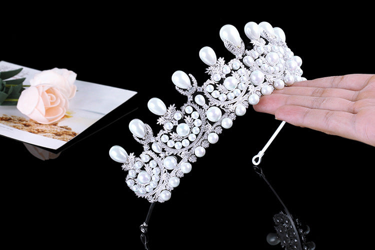 Empress Eugenie Pearl Tiara | French Pearl Diadem Crown for Weddings TR15073 | Bridal Accessories for Royal-Themed Weddings & Formal Events