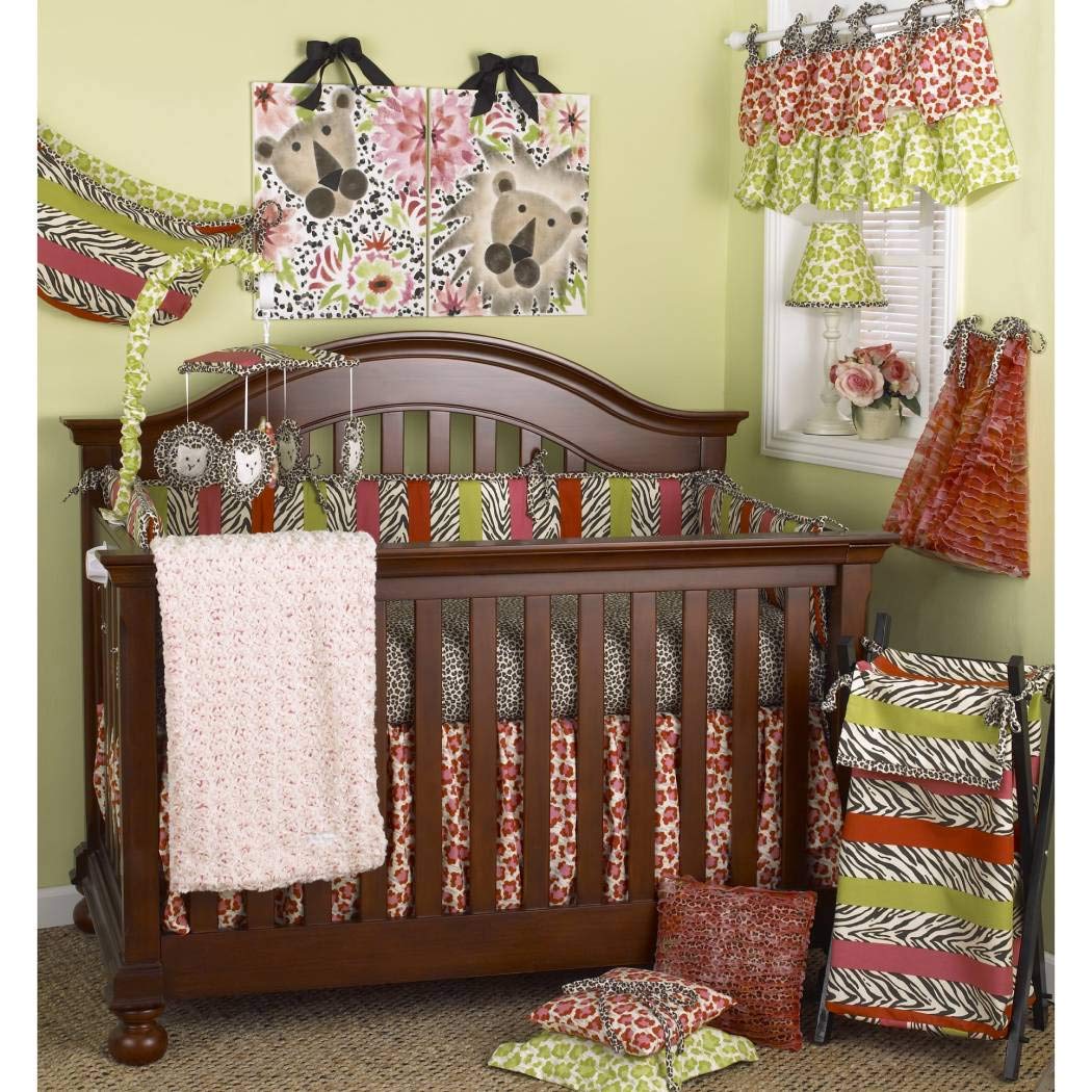 7-Piece Zebra Print Baby Crib Bedding Set - Black, White & Green Animal Theme Nursery Set for Newborns | Soft Cotton-Polyester Blanket & Comforter | Perfect for Girls' Room Decor & Baby Shower Gifts