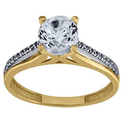 10K Two Tone Gold Women's Round CZ Cubic Zirconia Simulated Diamond Engagement Ring - Elegant Jewelry Gift for Her, Perfect for Anniversaries, Proposals & Special Occasions