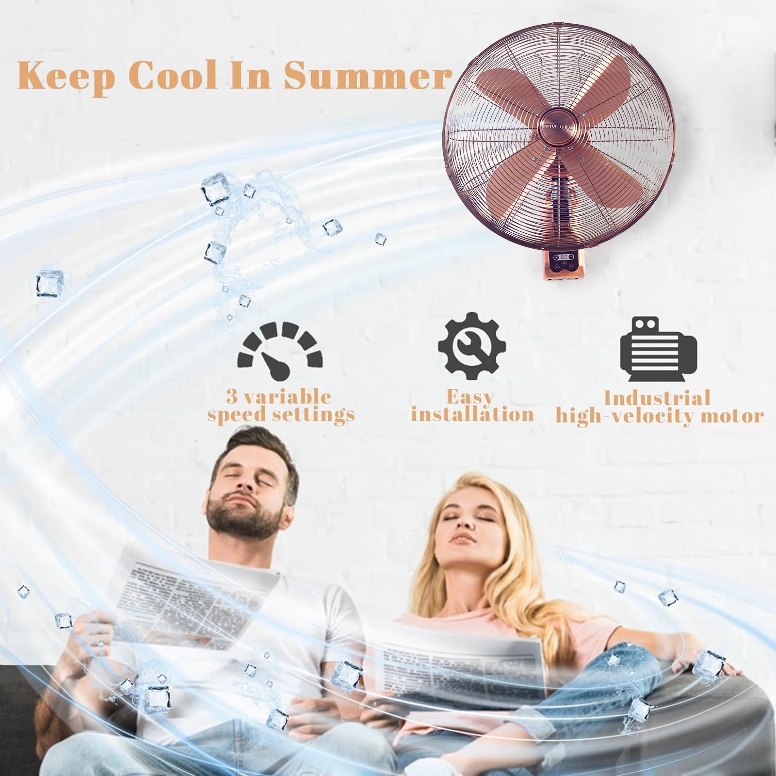 Oscillating Wall Mount Fan with Adjustable Tilt - 10 Speed Settings, Metal Grille, 24V DC Inverter, 8-Hour Timer & 90° Oscillation | Perfect for Home Cooling, Bedroom Air Circulation, Gym Ventilation & Office Use