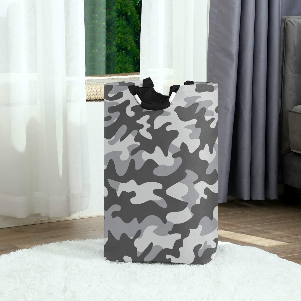 Foldable Large Camo Laundry Basket - Soldier Grey Hamper for Dirty Clothes, Picnic & Toy Storage | Portable Organizer for Home, Dorm & Travel