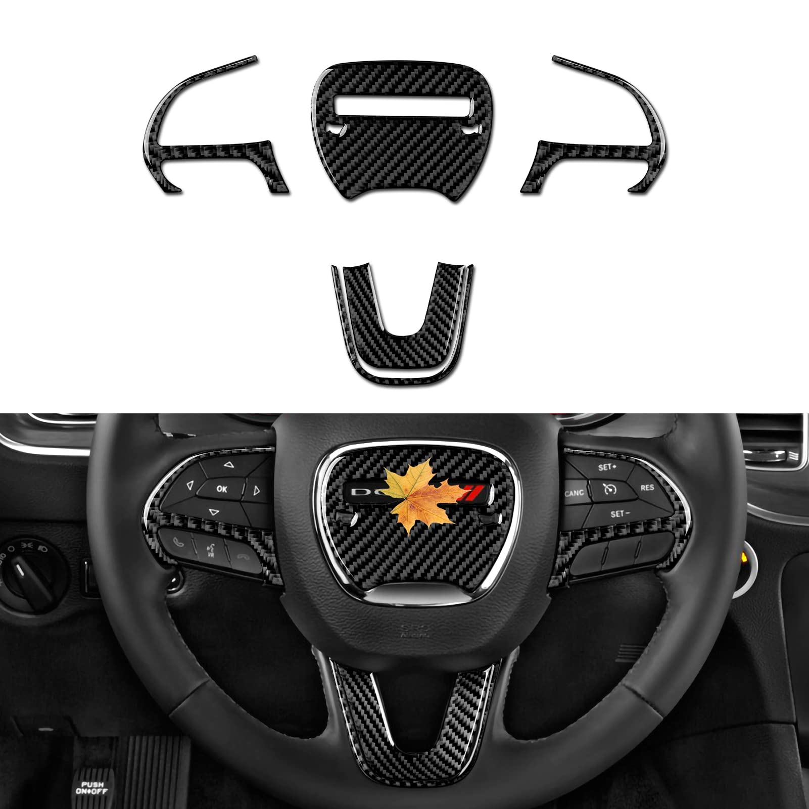 Premium Carbon Fiber Steering Wheel Cover Trim for 2015-2021 Dodge Charger - 3M Adhesive Decals & Accessories Sticker - Upgrade Interior Style for 2021 2020 2019 2018 2017 2016 2015 Models - Perfect for Car Enthusiasts & Customization Projects