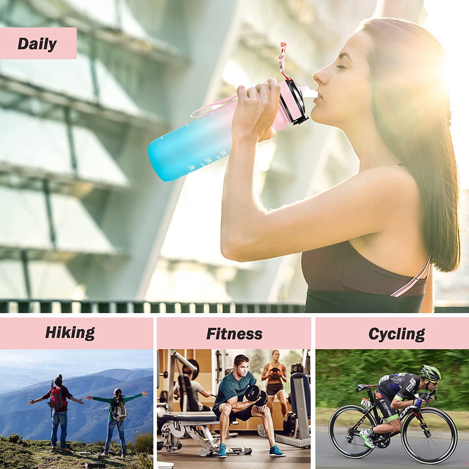 1L Motivational Water Bottle with Time Marker - BPA Free & Non-Toxic Sports Bottle for Gym, Office & Outdoor Activities - Stay Hydrated for Fitness, Work & Hiking