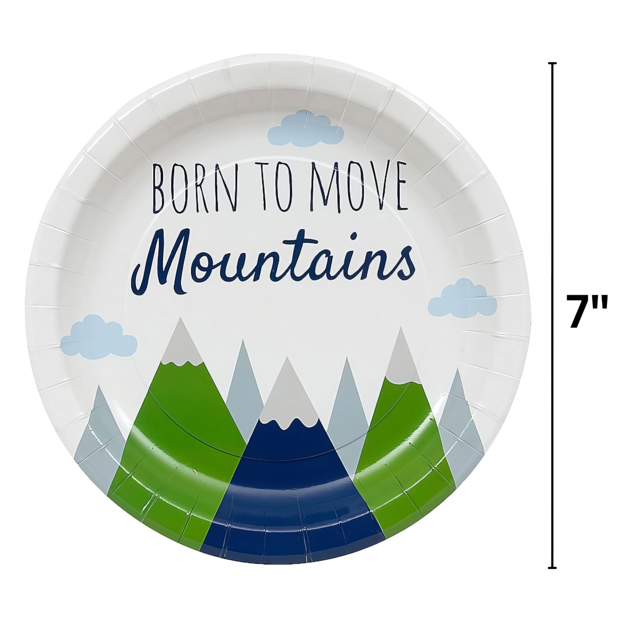 Fun Express Born to Move Mountains Disposable Paper Dessert Plates - Eco-Friendly Party Tableware for Birthday, Wedding, Graduation Celebrations - 8-Pack for Treats, Snacks & Festive Events - Perfect for Dessert Tables, Baby Showers & Office Parties