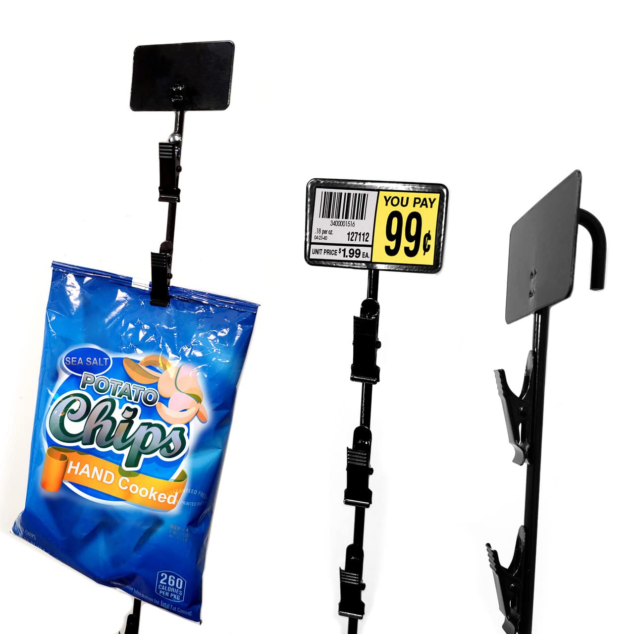 Heavy Duty Metal Clip Strip Merchandise Hangers with UPC Label Holder - 29 Inch Length, 12 Clips - Black Commercial Display Fixtures (10 Pack) for Retail Stores, Supermarkets & Convenience Shops
