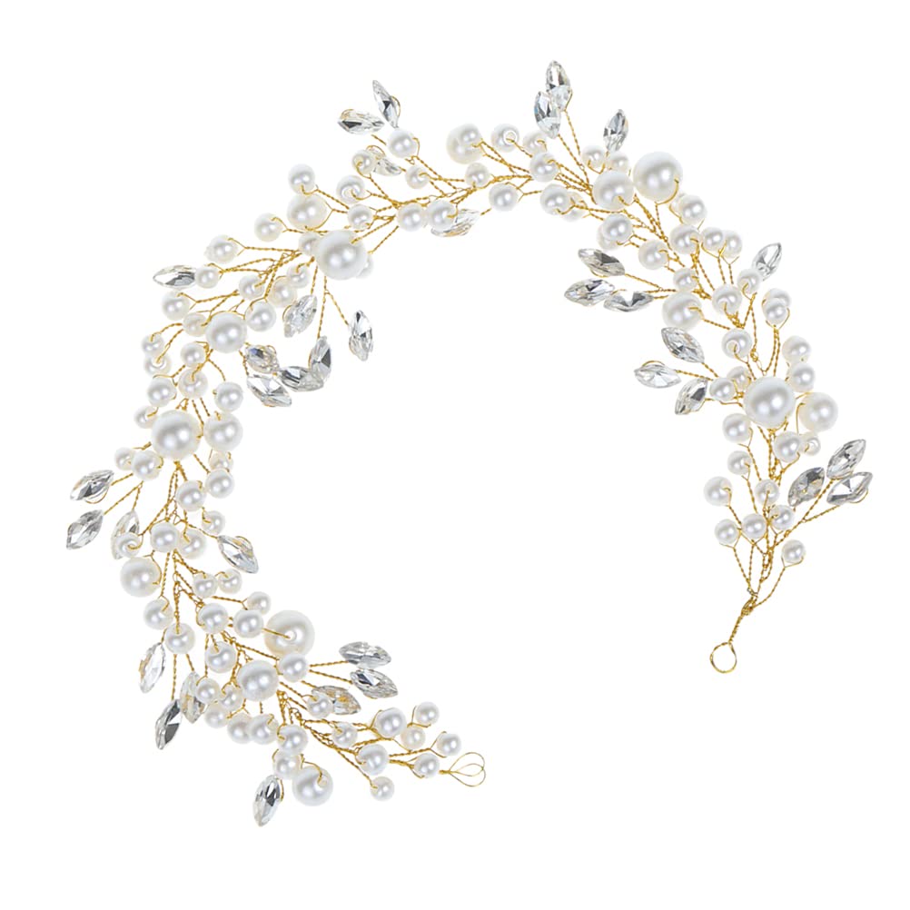 Minkissy Crystal Pearl Headband for Women - Elegant Bridal Hair Accessories with Faux Pearls & Leaf Design for Weddings, Parties & Special Occasions