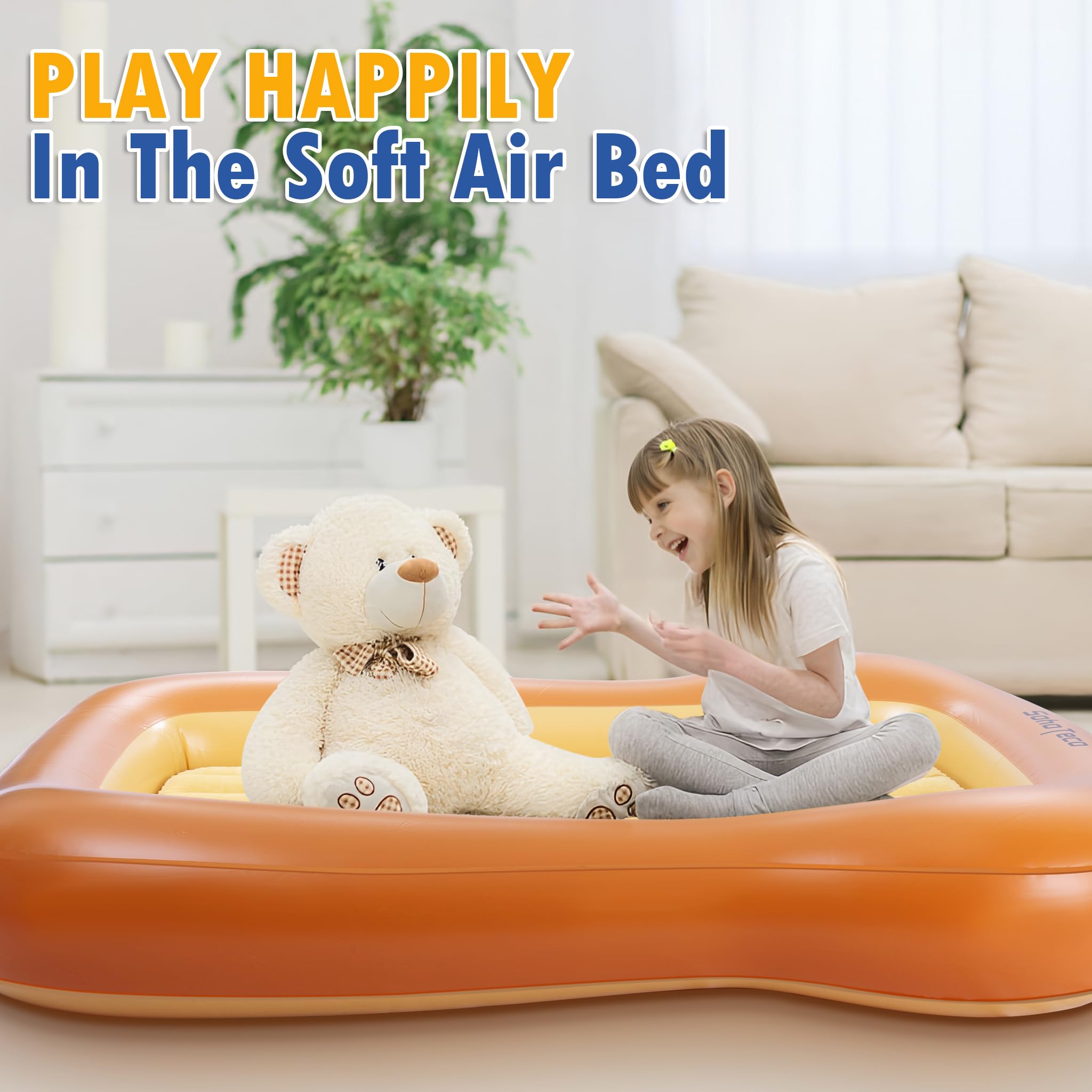 Inflatable Toddler Travel Bed with Safety Bumpers - Portable Kids Air Mattress with Electric Pump for Camping, Sleepovers & Home Use | Waterproof & Lightweight for Easy Travel