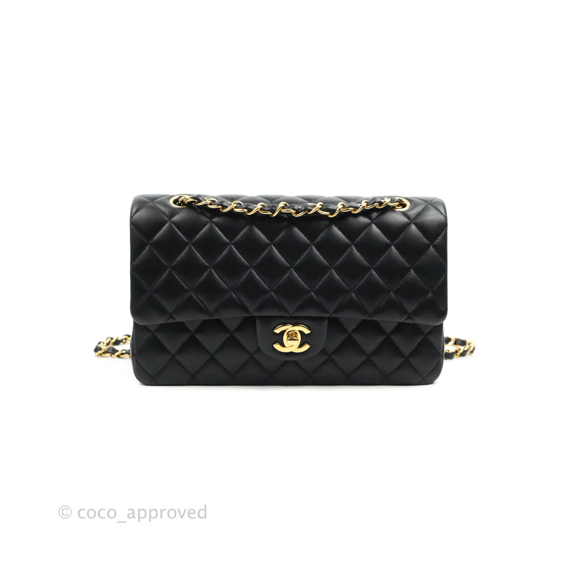 Chanel Classic M/L Medium Double Flap Bag - Black Lambskin Leather with Gold Hardware | Luxury Handbag for Women, Perfect for Evening Events & Special Occasions