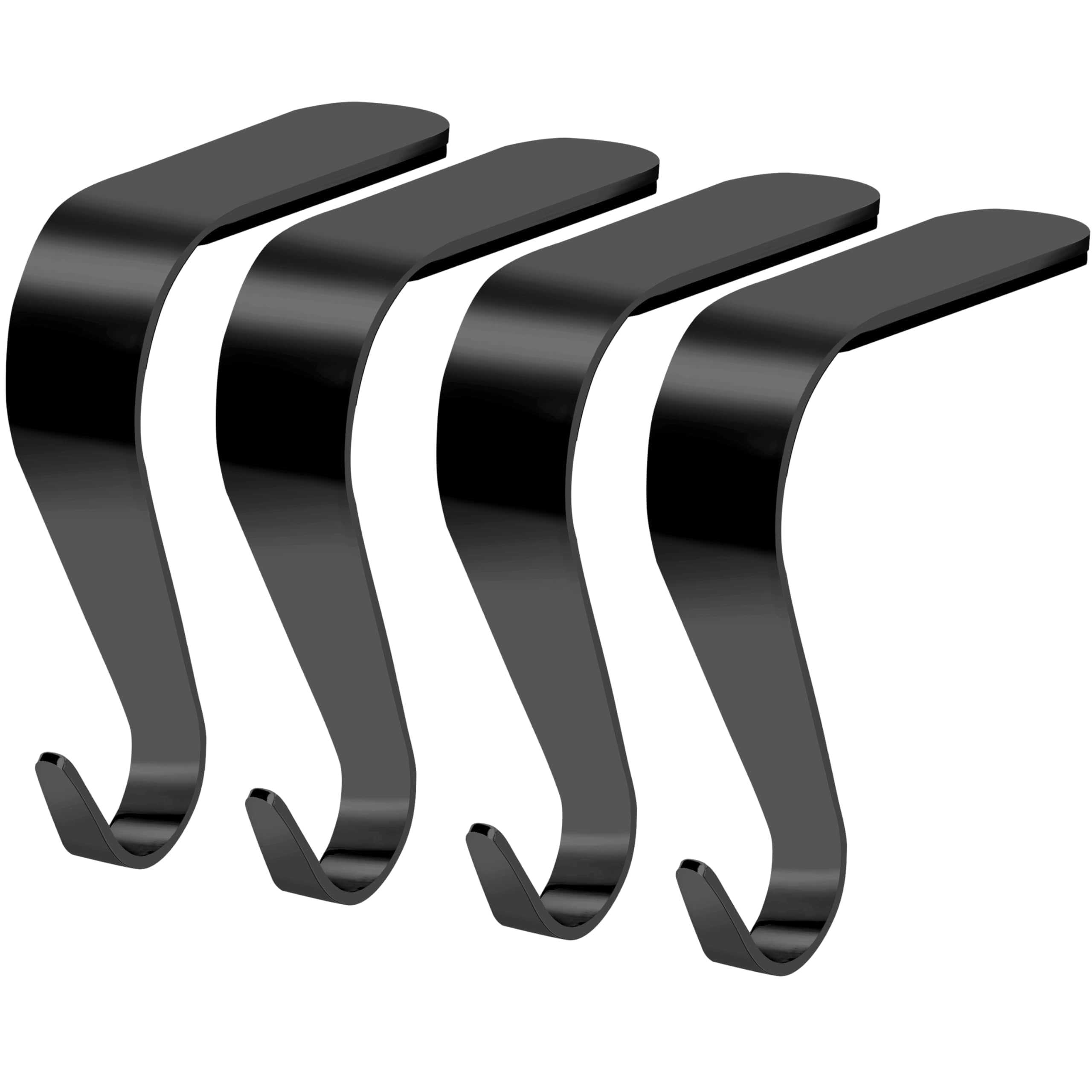 Palonu Metal Christmas Stocking Hangers - 4 Black Mantel Hooks for Fireplace Decor