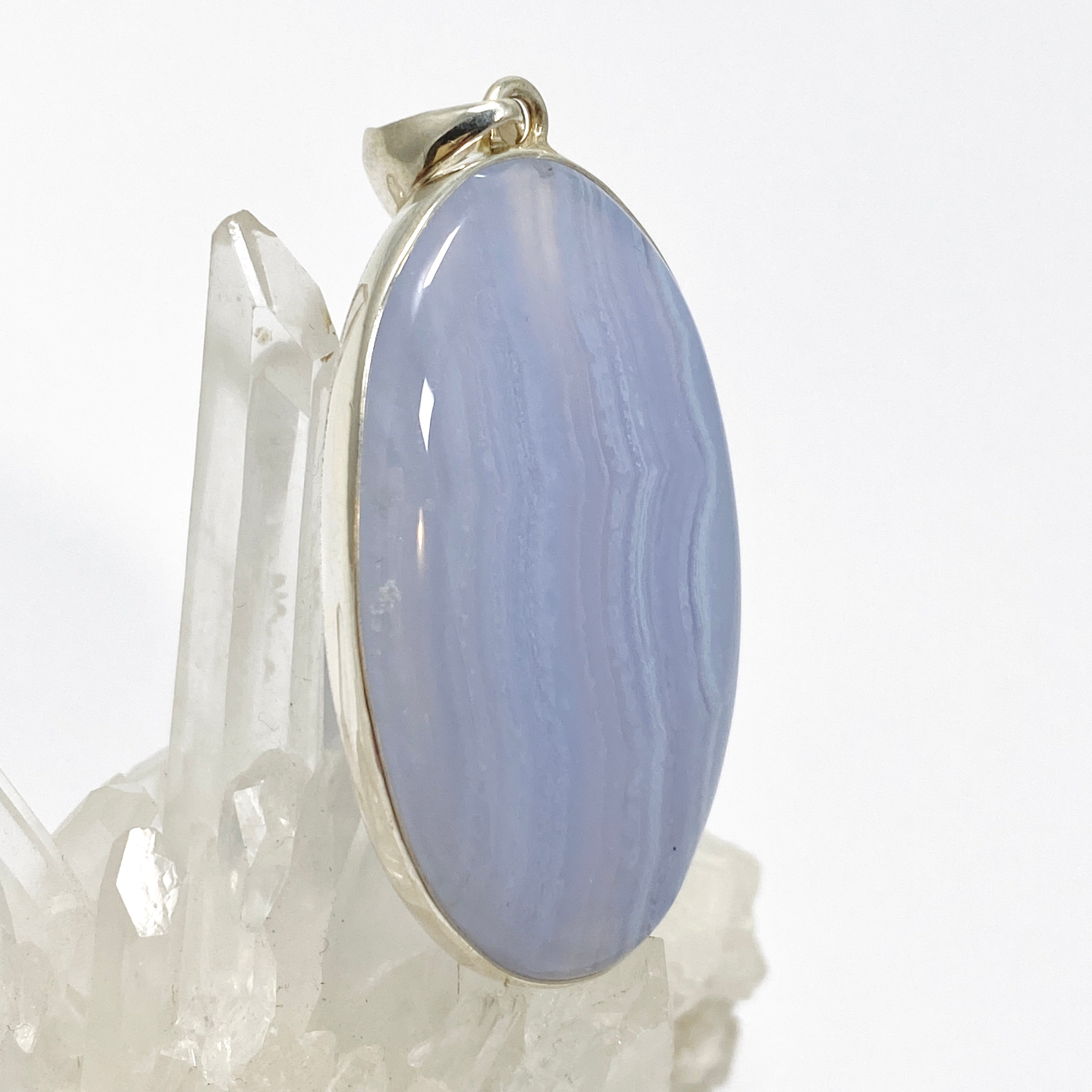 Blue Lace Agate Oval Cabochon Pendant KPGJ4825 - Natural Stone Jewelry for Women, Healing Crystal Necklace - Perfect for Meditation, Yoga & Spiritual Gifts