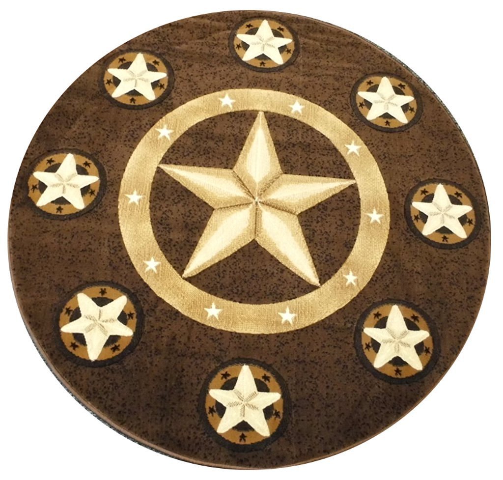 Texas Lone Star State Area Rug - 5'x5' Round Chocolate/Brown Cowhide Rug for Western Home Decor, Living Room, Bedroom, or Cabin Flooring